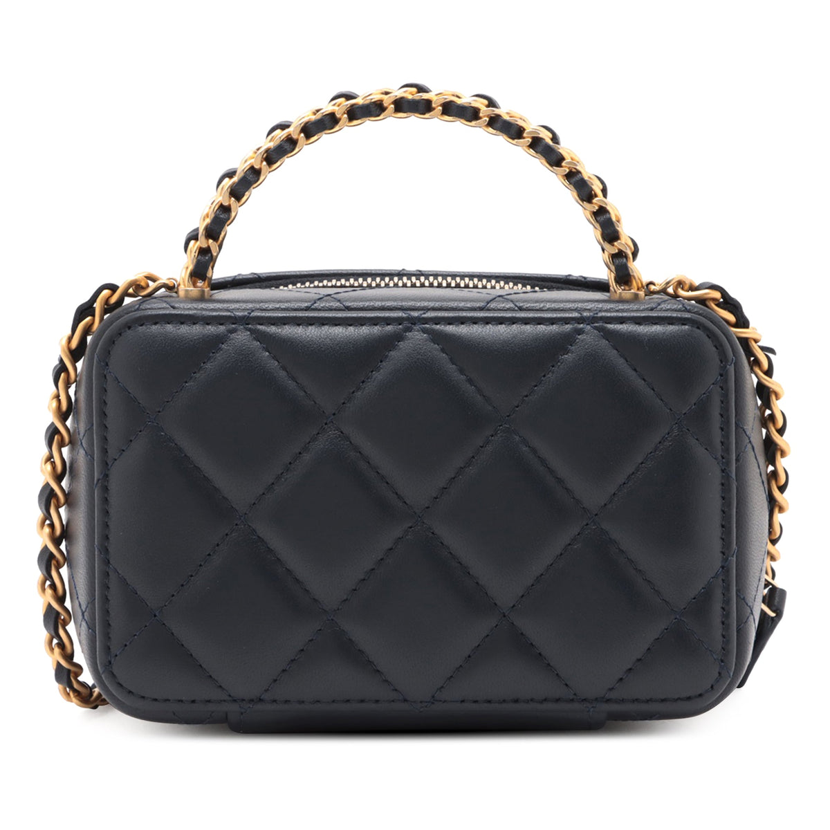 Chanel Mini CC Quilted Lambskin Chain Top Handle Vanity Case — Blue