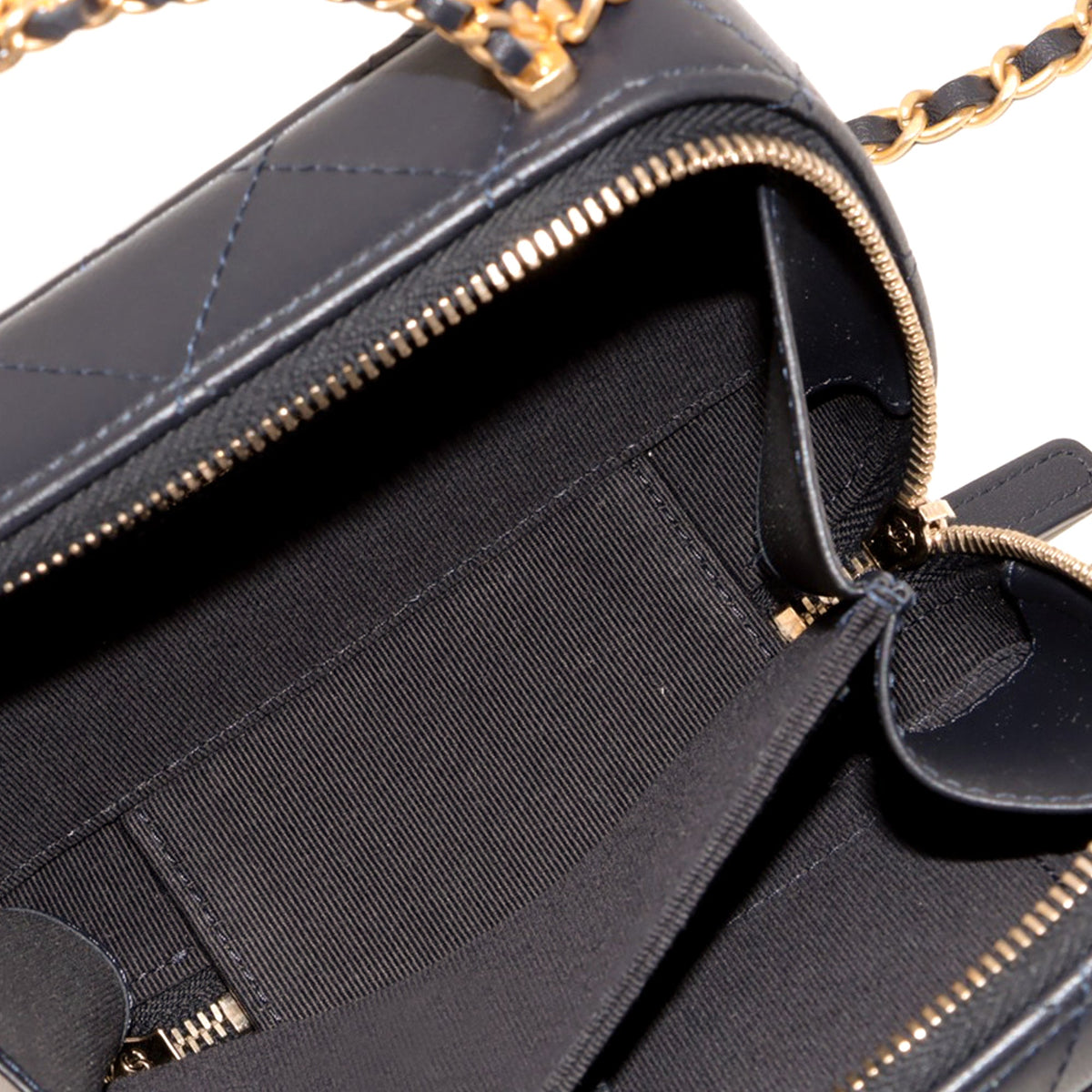 Chanel Mini CC Quilted Lambskin Chain Top Handle Vanity Case — Blue