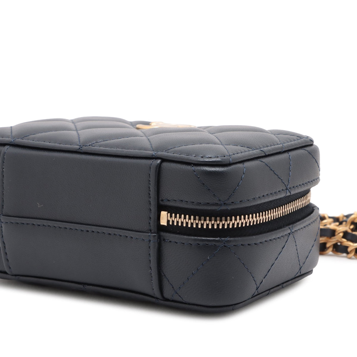 Chanel Mini CC Quilted Lambskin Chain Top Handle Vanity Case — Blue