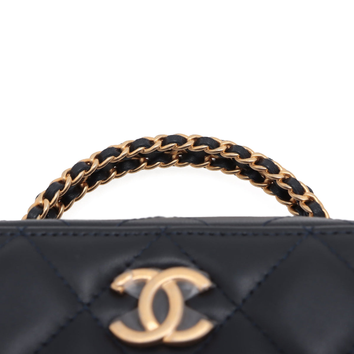 Chanel Mini CC Quilted Lambskin Chain Top Handle Vanity Case — Blue