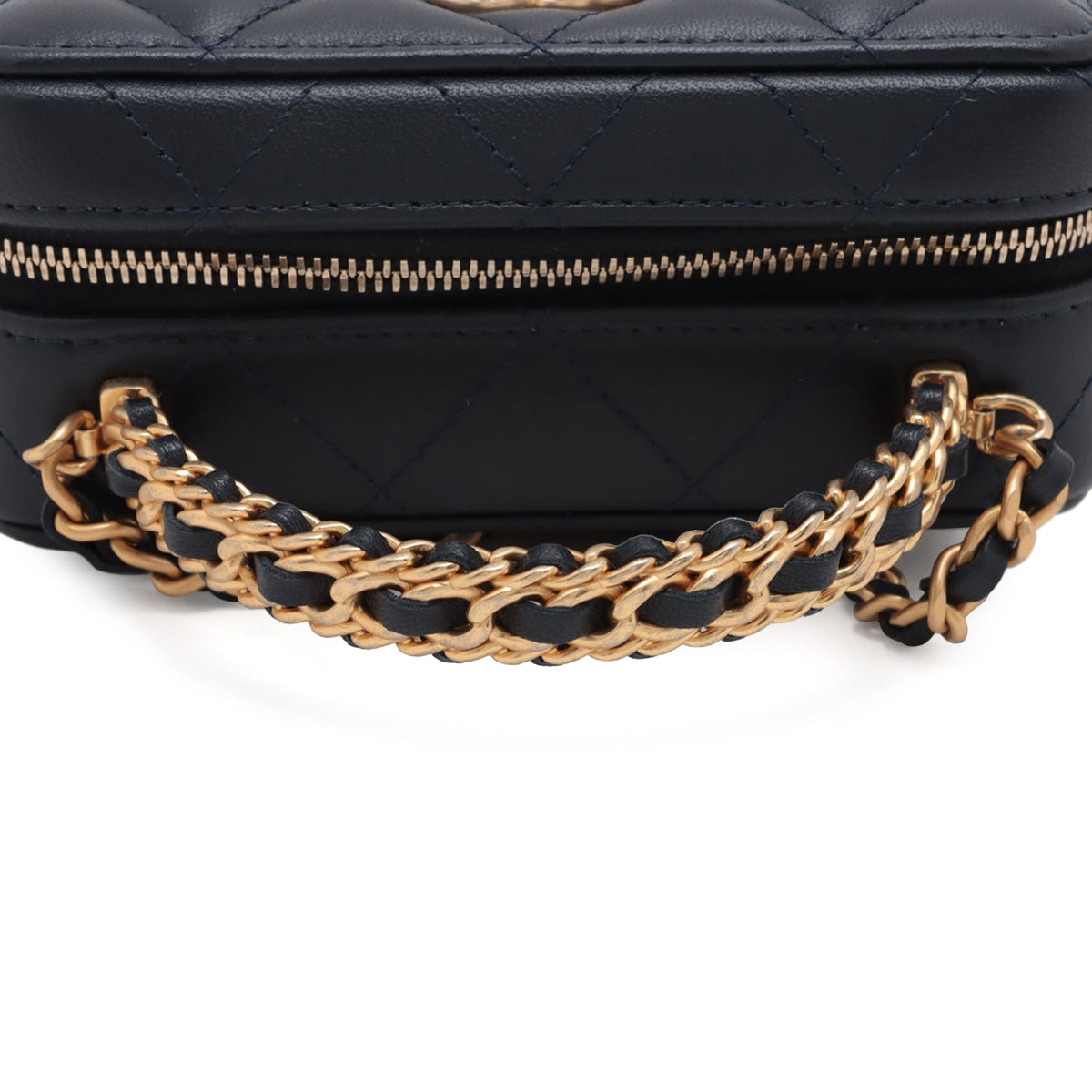 Chanel Mini CC Quilted Lambskin Chain Top Handle Vanity Case — Blue