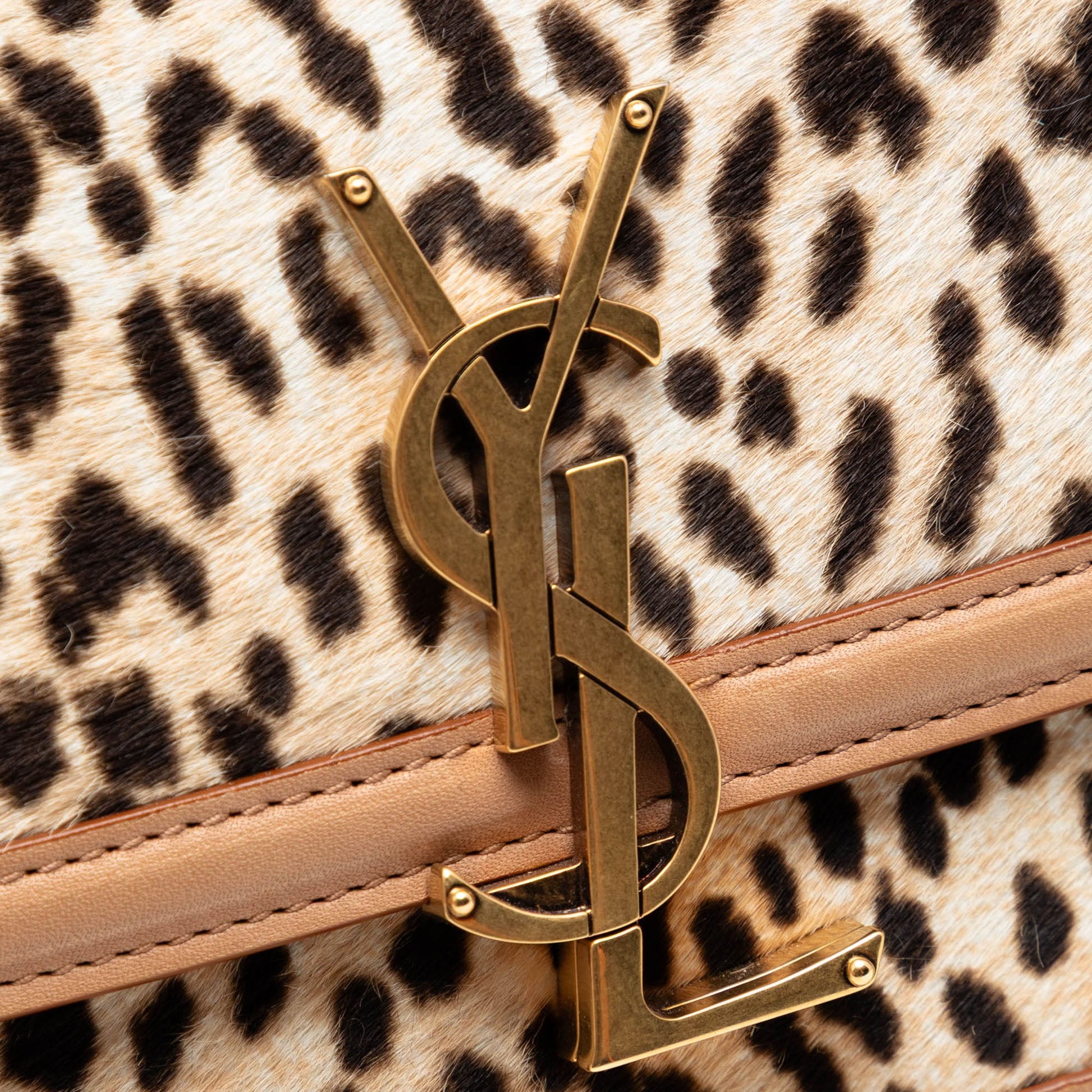 Saint Laurent Small Calf Hair Leopard Print Solferino Satchel In Box