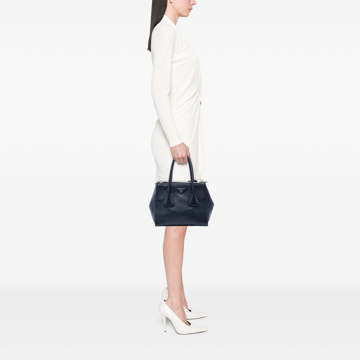 Prada Glace Calf Twin Pocket Double Handle Satchel