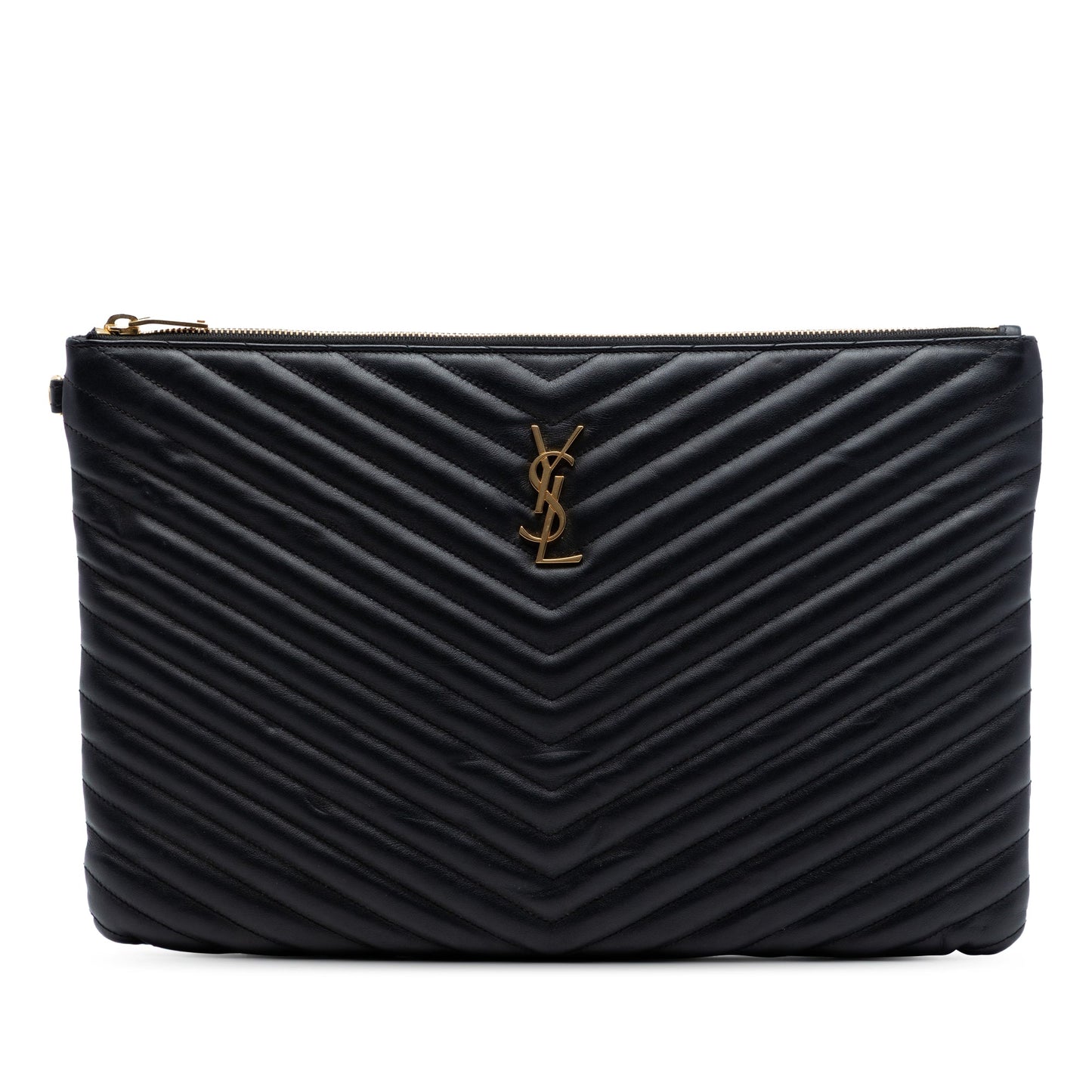 Saint Laurent Chevron Leather Monogram Document Holder