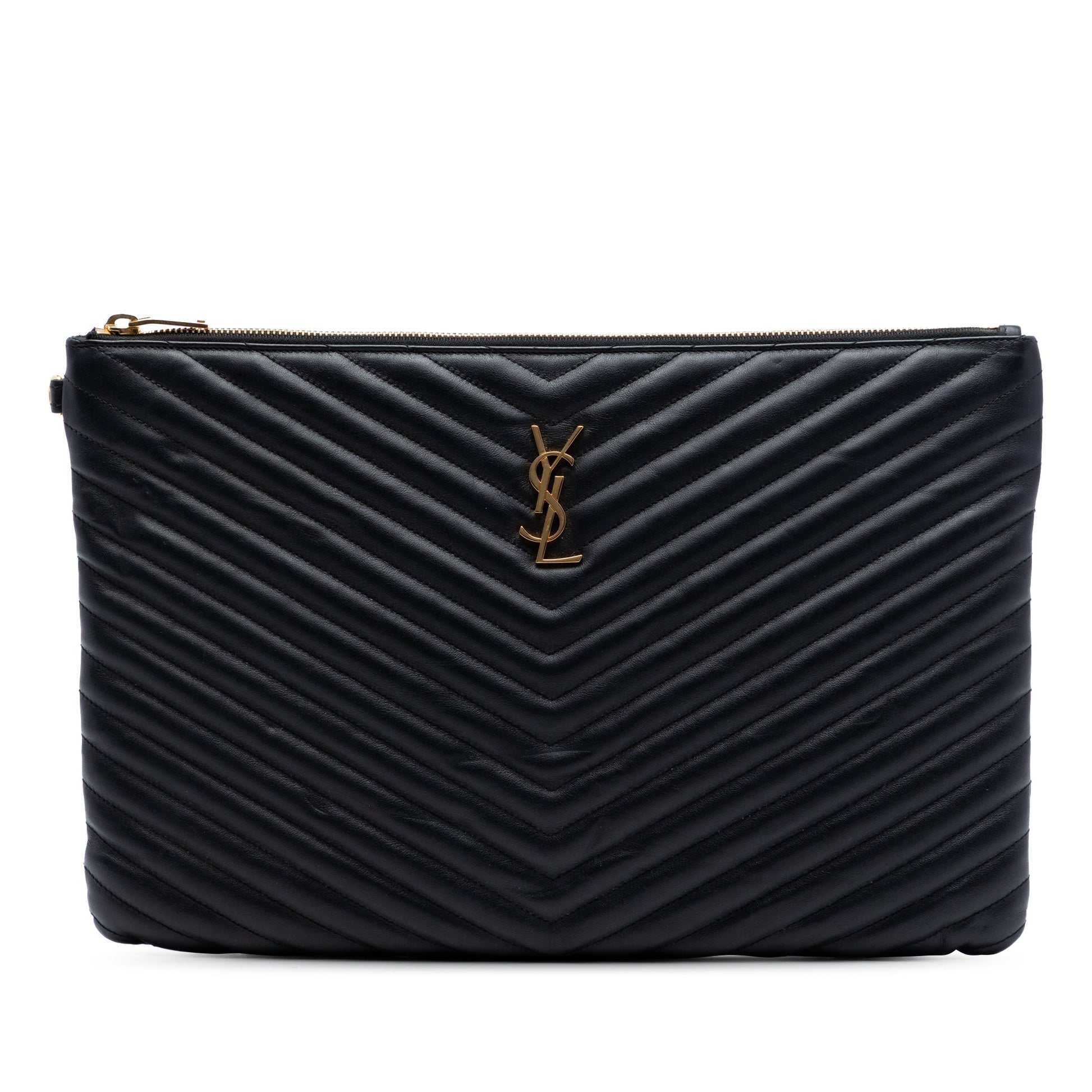 Saint Laurent Chevron Leather Monogram Document Holder