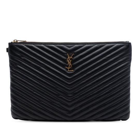 Saint Laurent Chevron Leather Monogram Document Holder