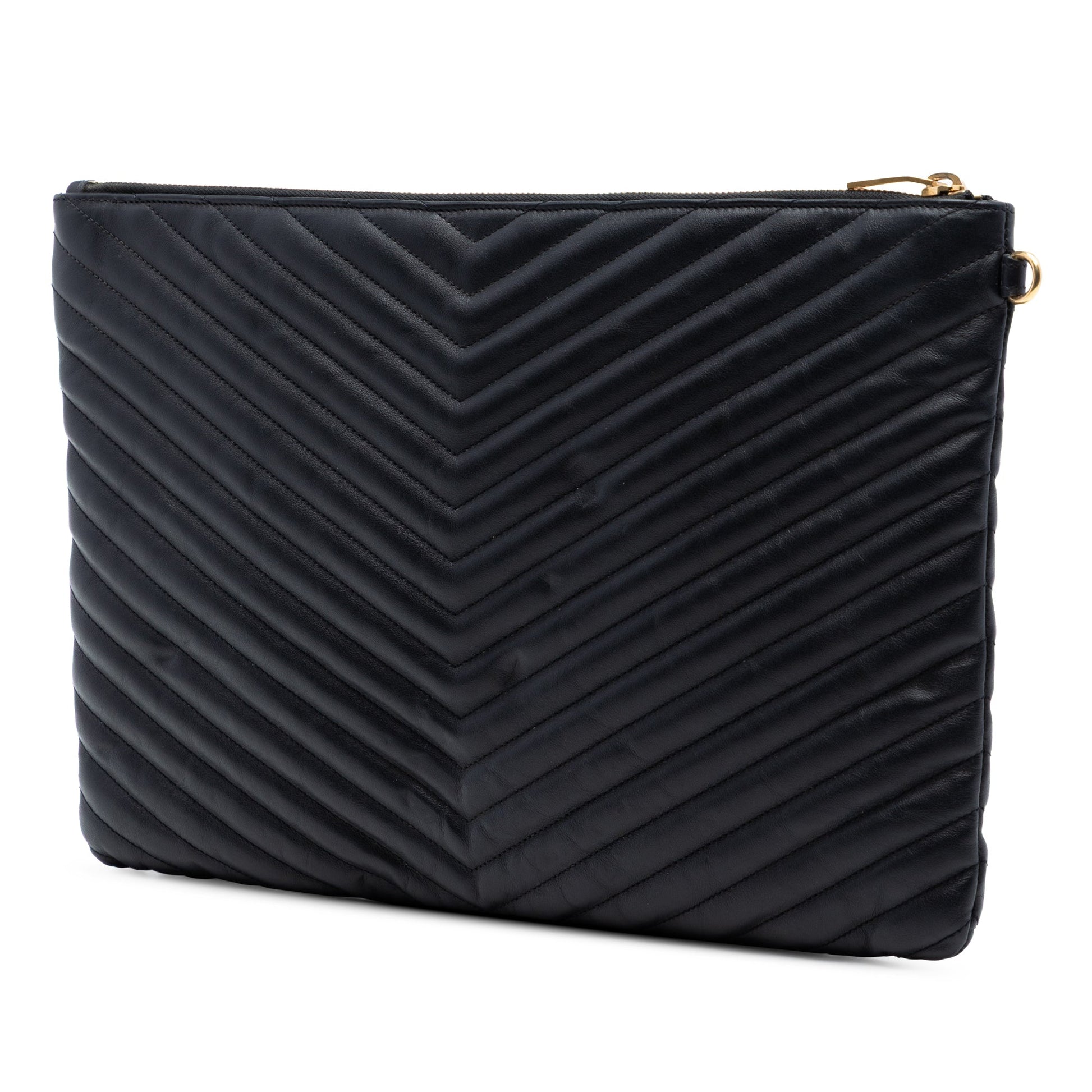 Saint Laurent Chevron Leather Monogram Document Holder