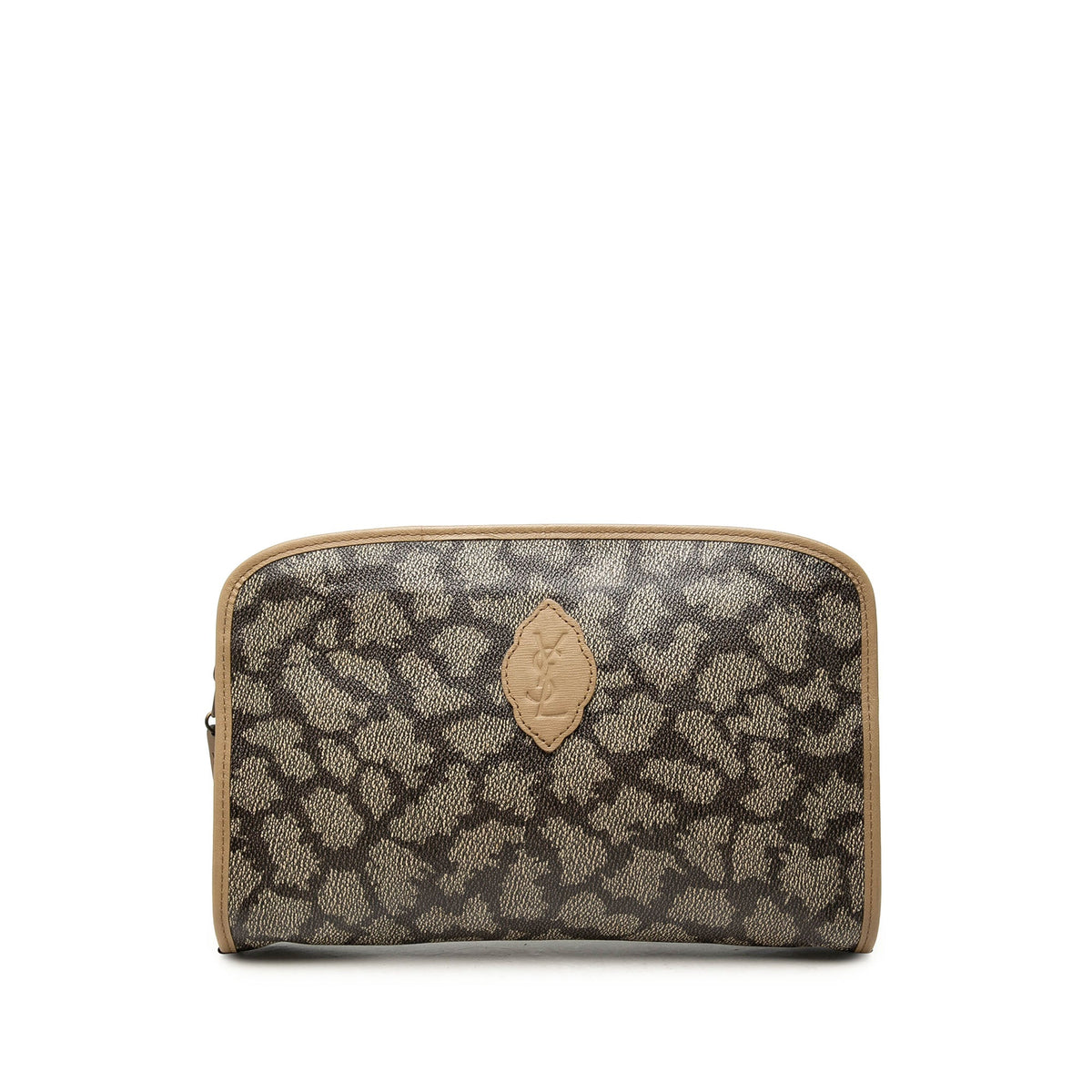 Saint Laurent Coated Canvas Giraffe Print Clutch — Gray