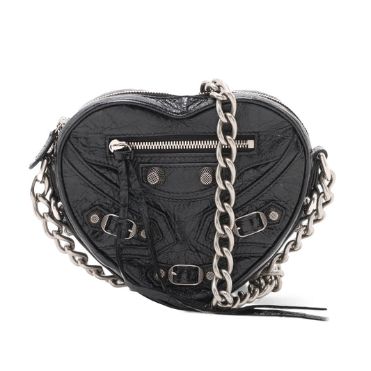 Balenciaga Mini Lambskin Motocross Le Cagole Heart Chain Bag