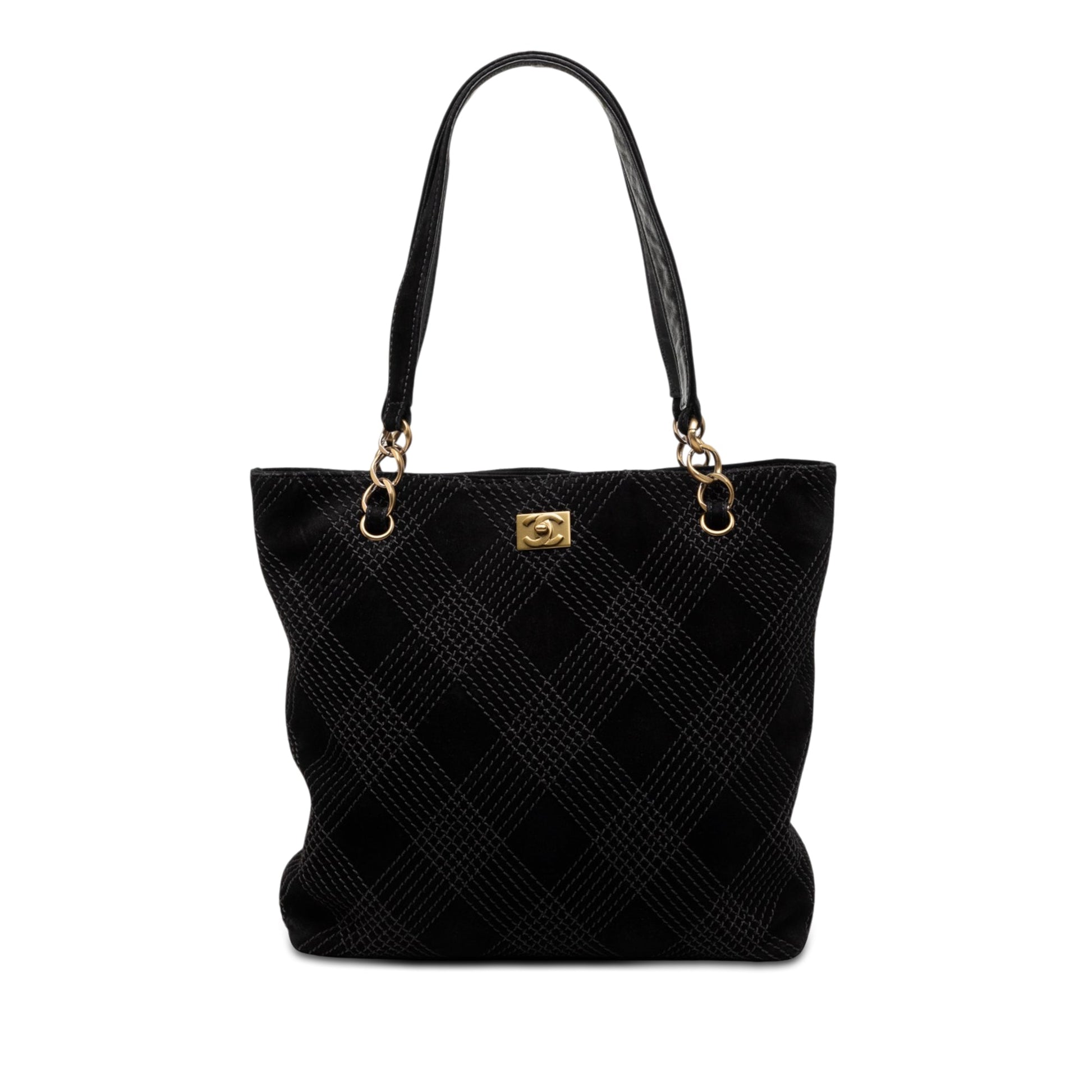 Chanel CC Stitched Suede Tote
