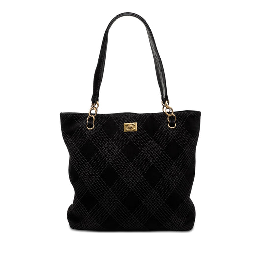 Chanel CC Stitched Suede Tote