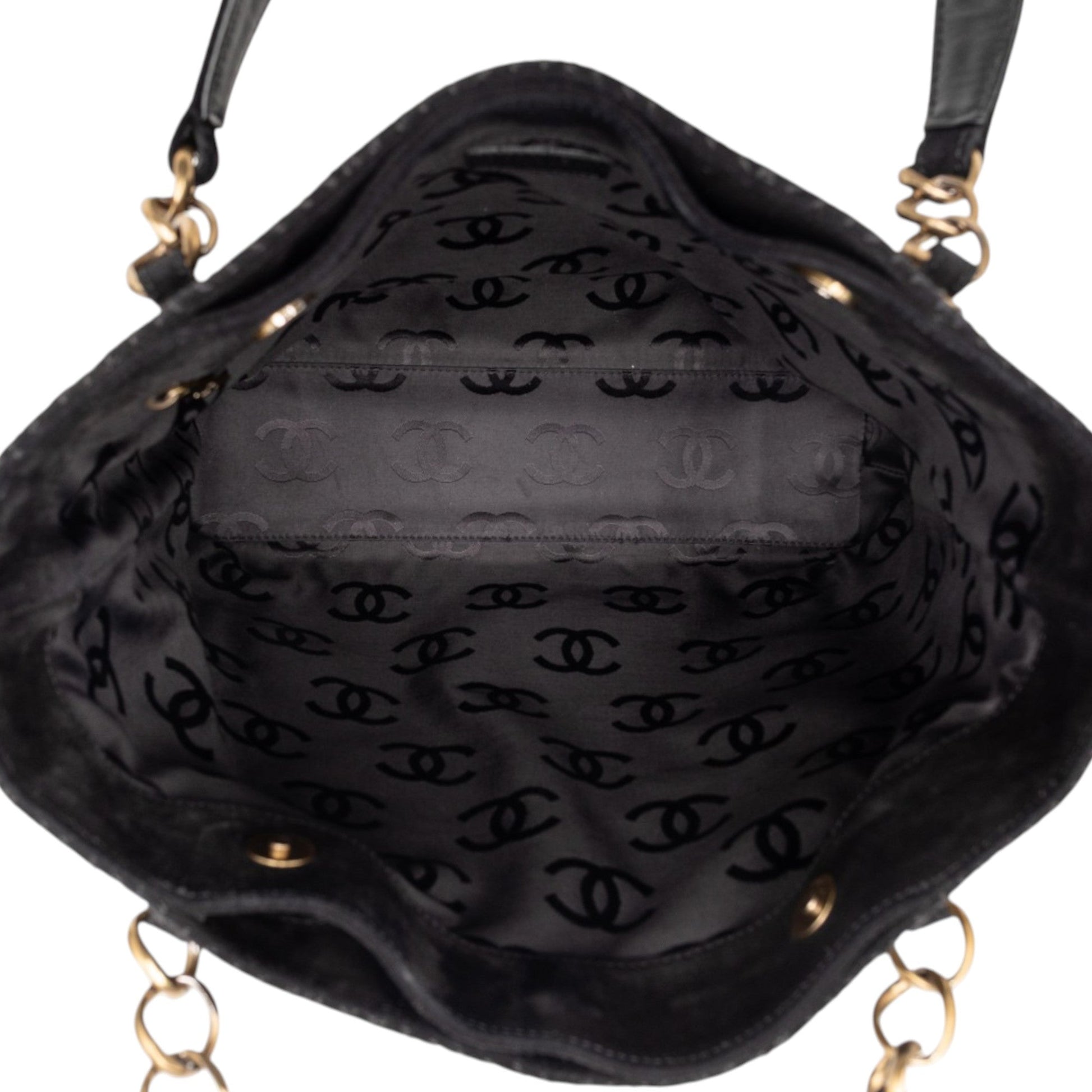Chanel CC Stitched Suede Tote