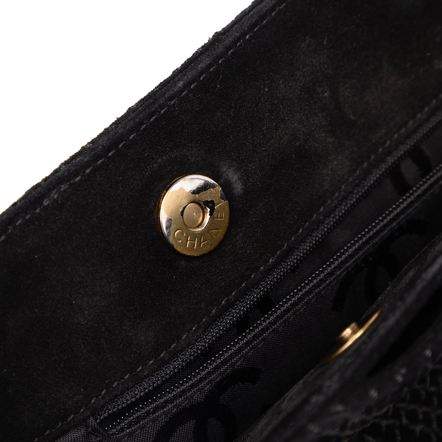 Chanel CC Stitched Suede Tote