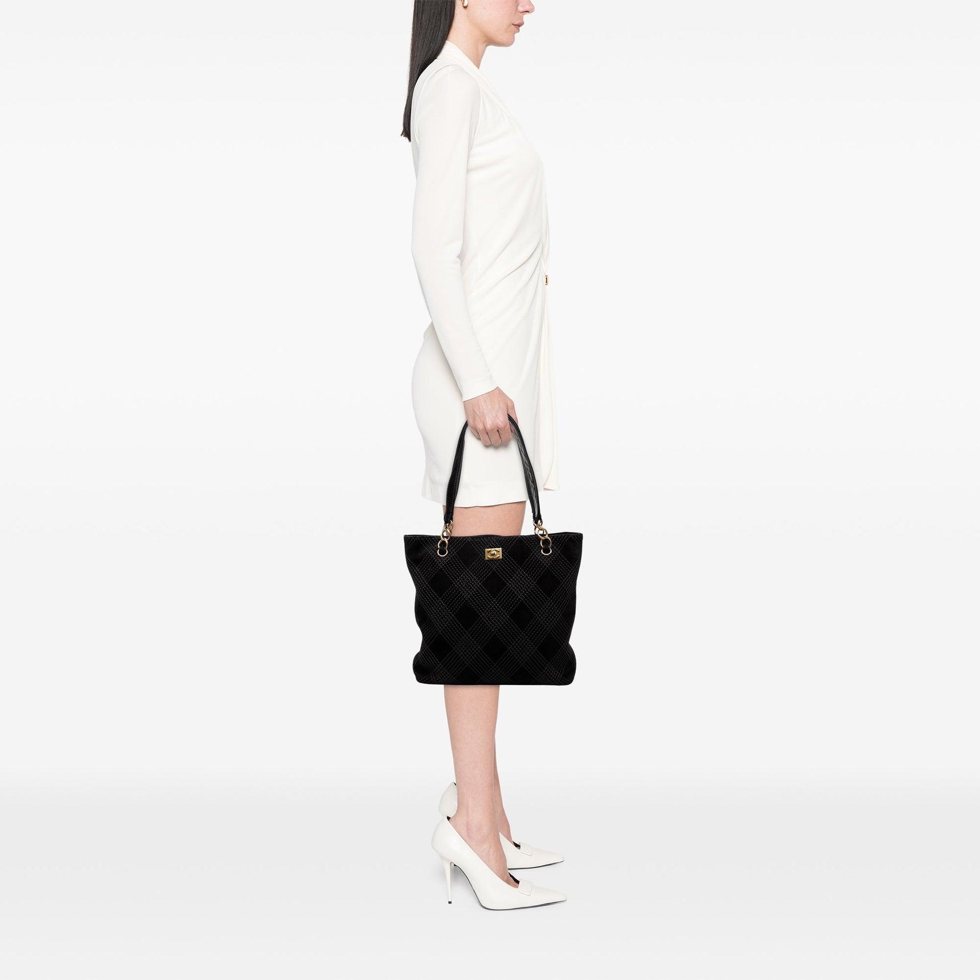 Chanel CC Stitched Suede Tote