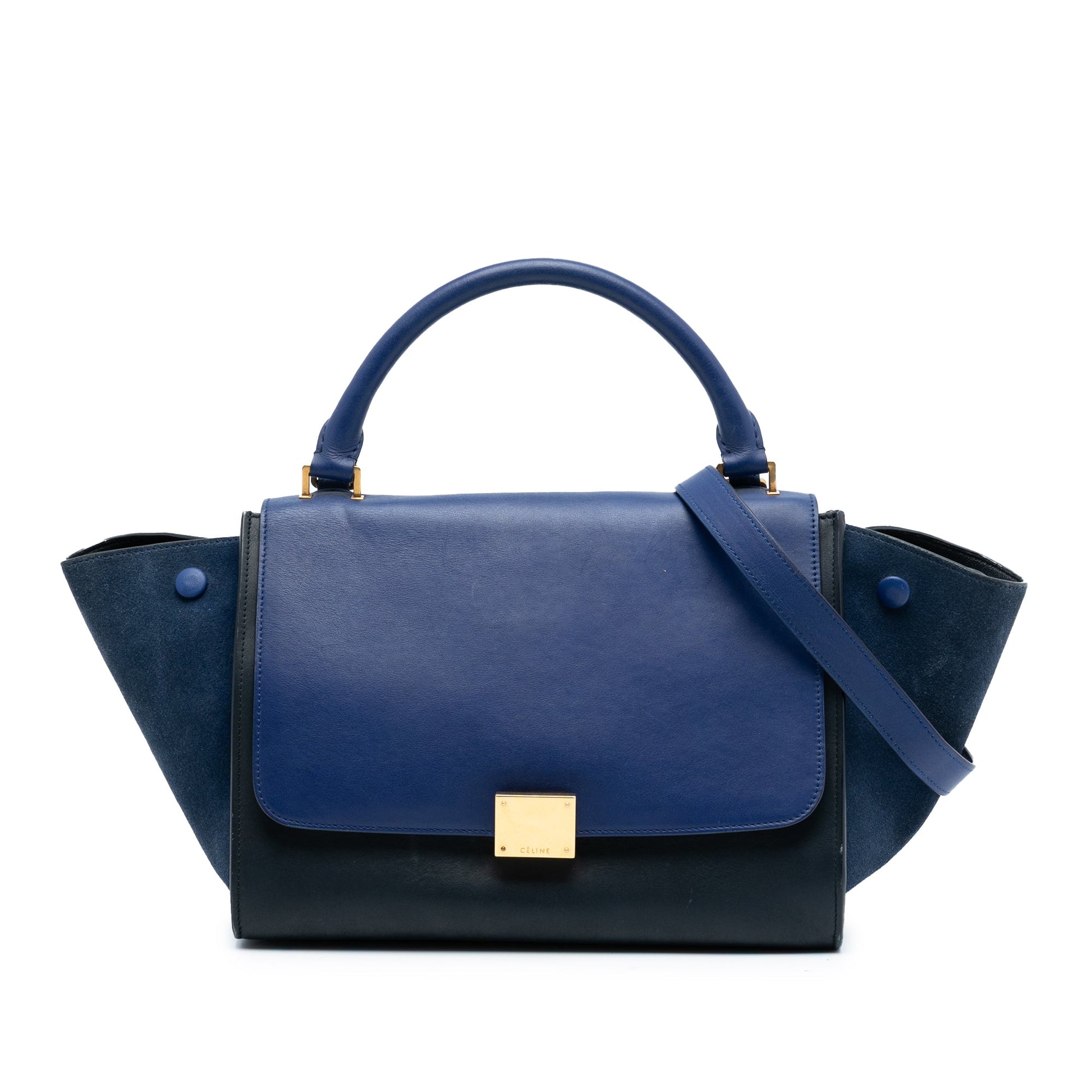 Celine Small Bicolor Calfskin and Suede Trapeze Satchel