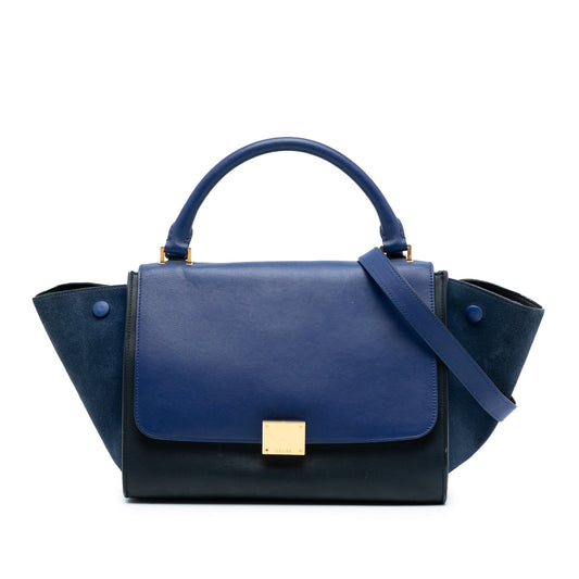 Celine Small Bicolor Calfskin and Suede Trapeze Satchel