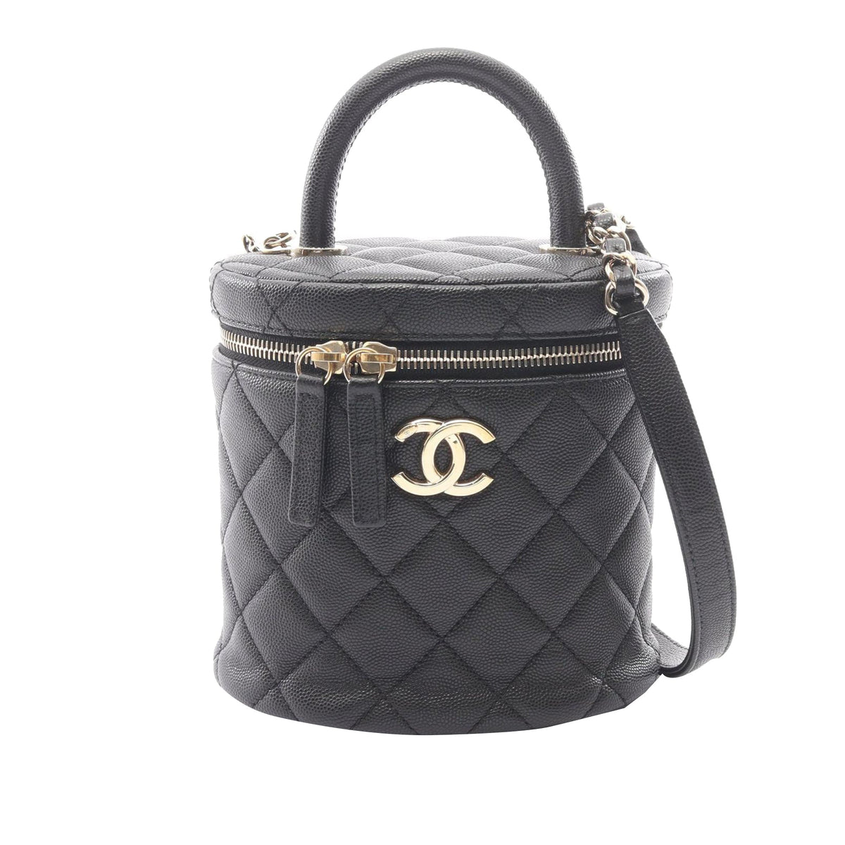 Chanel CC Quilted Caviar Top Handle Vanity with Chain