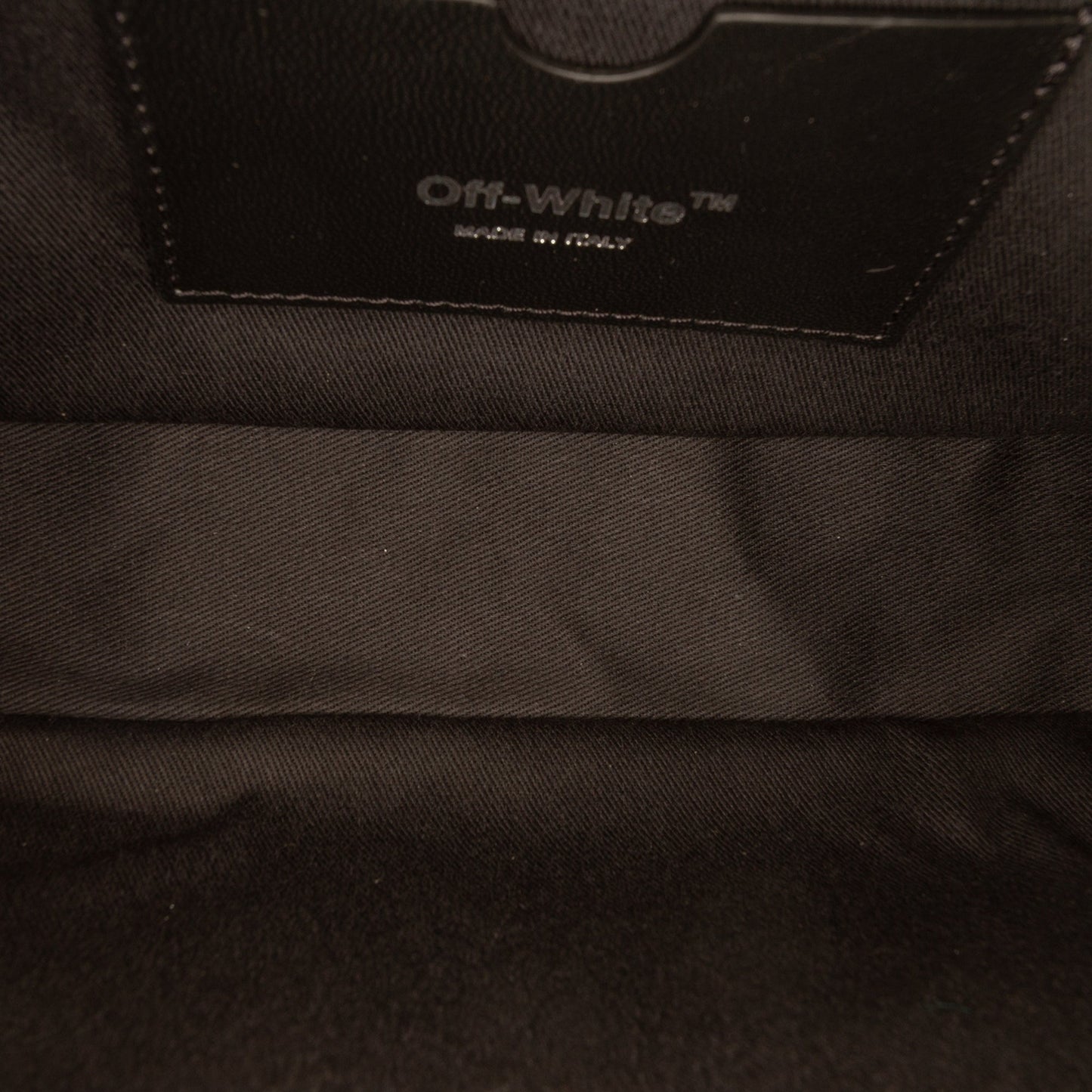 Off-White Leather Block Pouch Quote Clutch with Chain