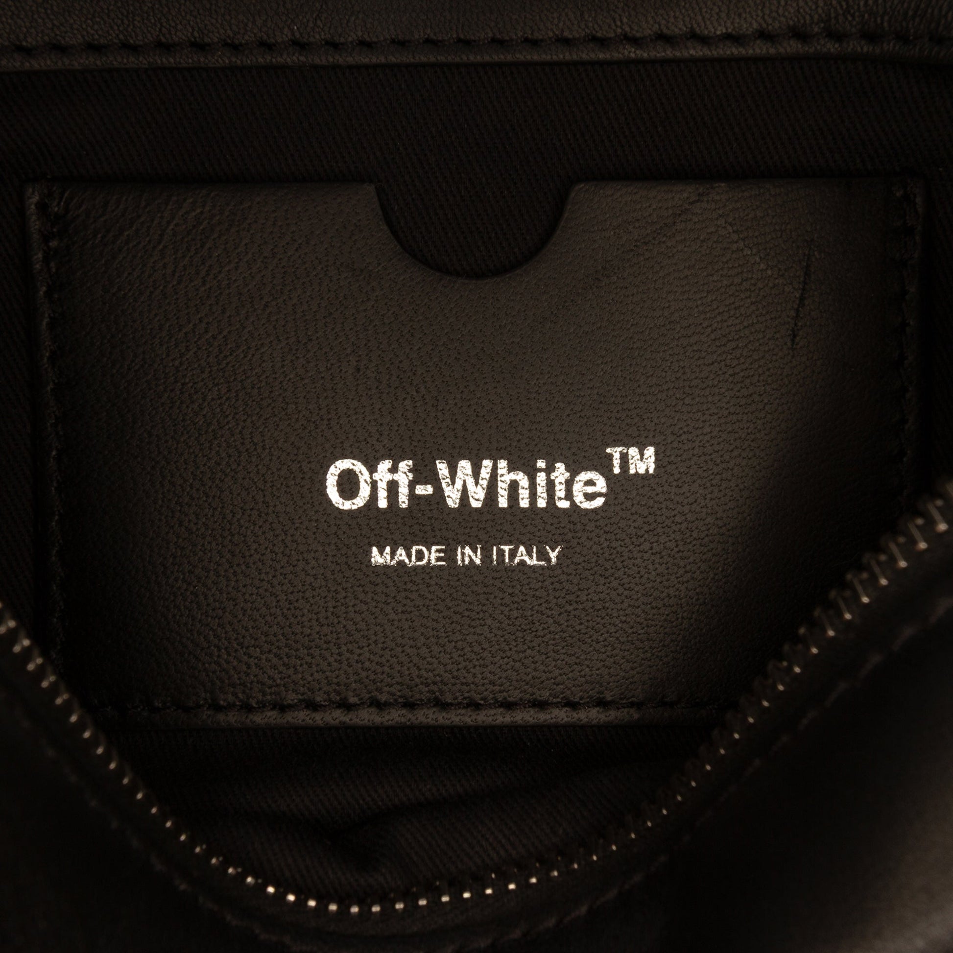 Off-White Leather Block Pouch Quote Clutch with Chain