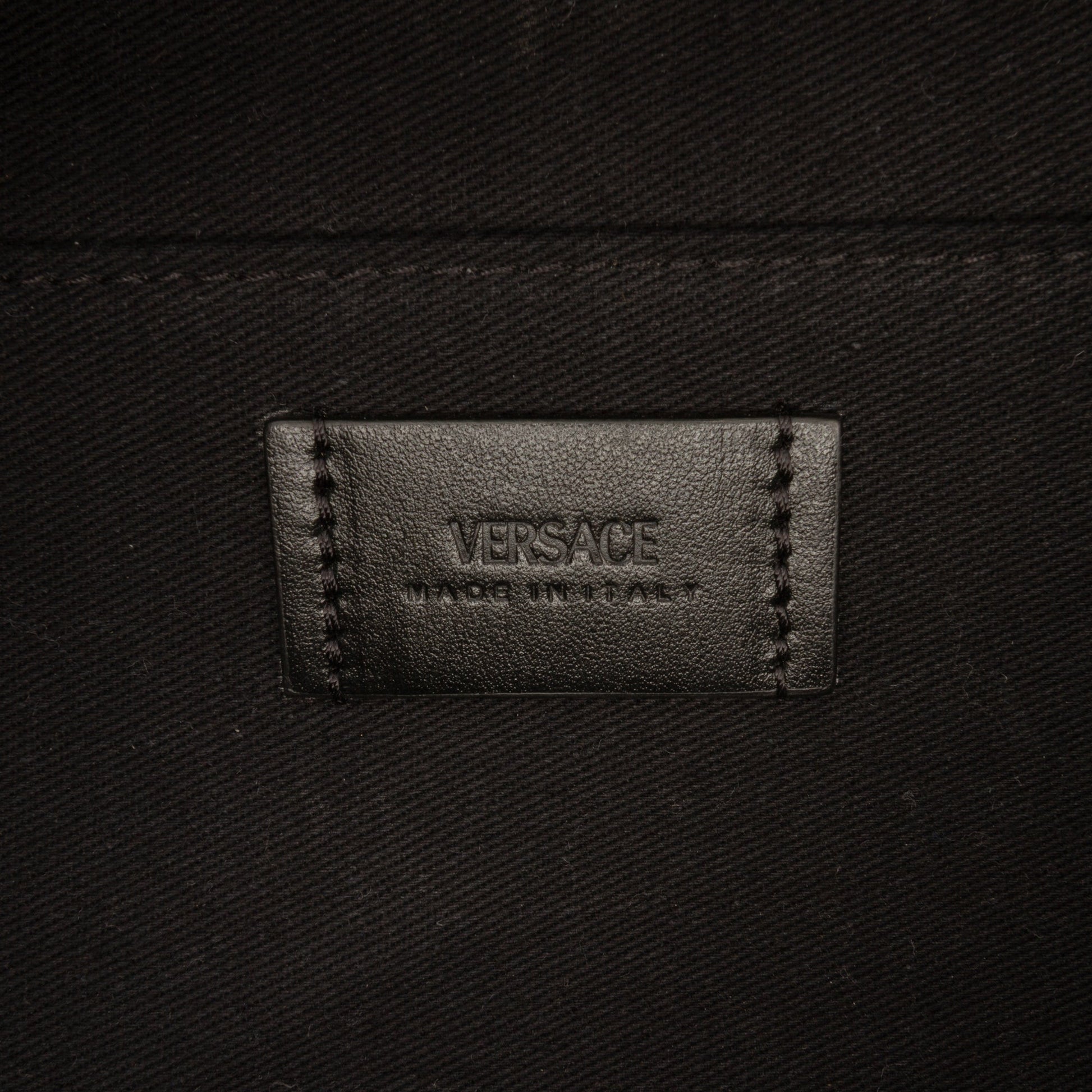 Versace Coated Canvas La Greca Zip Around Messenger Bag