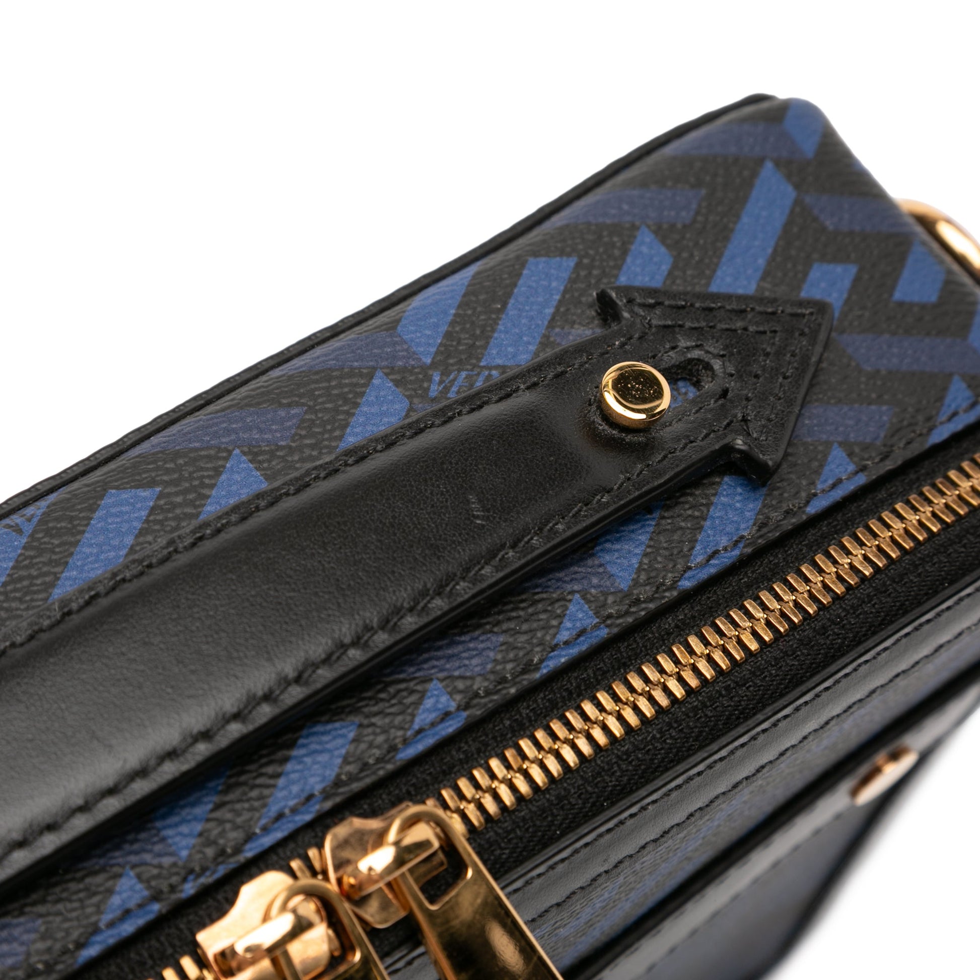 Versace Coated Canvas La Greca Zip Around Messenger Bag