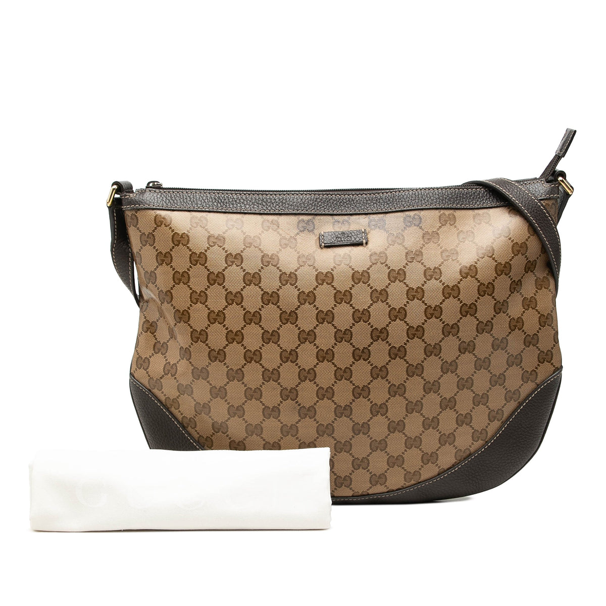 Gucci Large GG Crystal Half Moon Crossbody — Beige