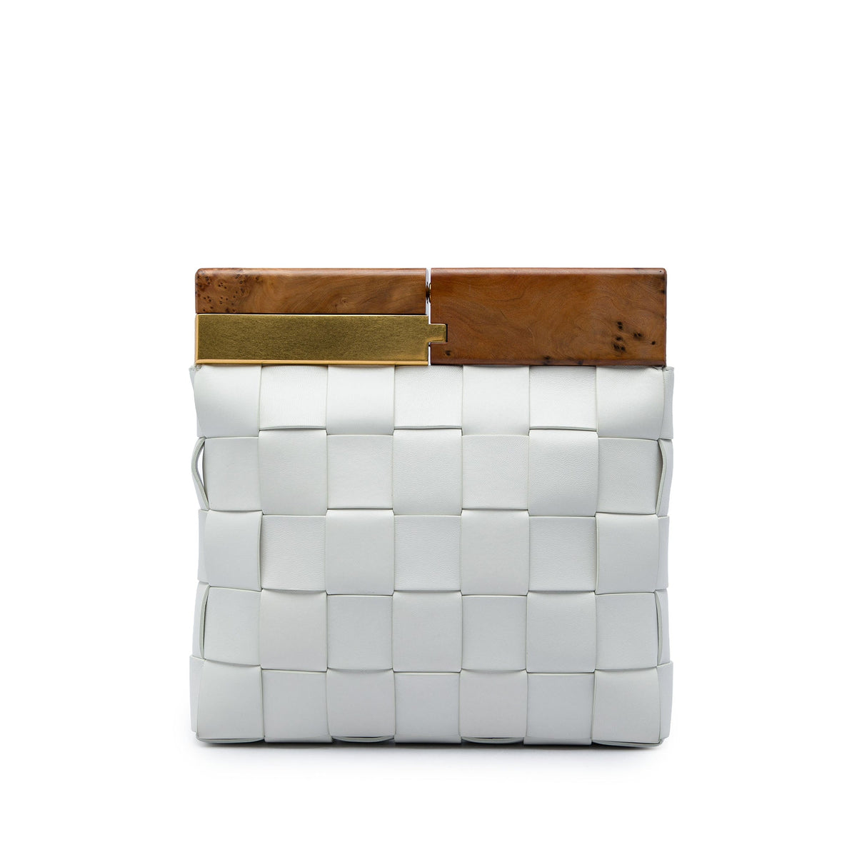 Bottega Veneta Lambskin Maxi Intrecciato The Snap Clutch — White