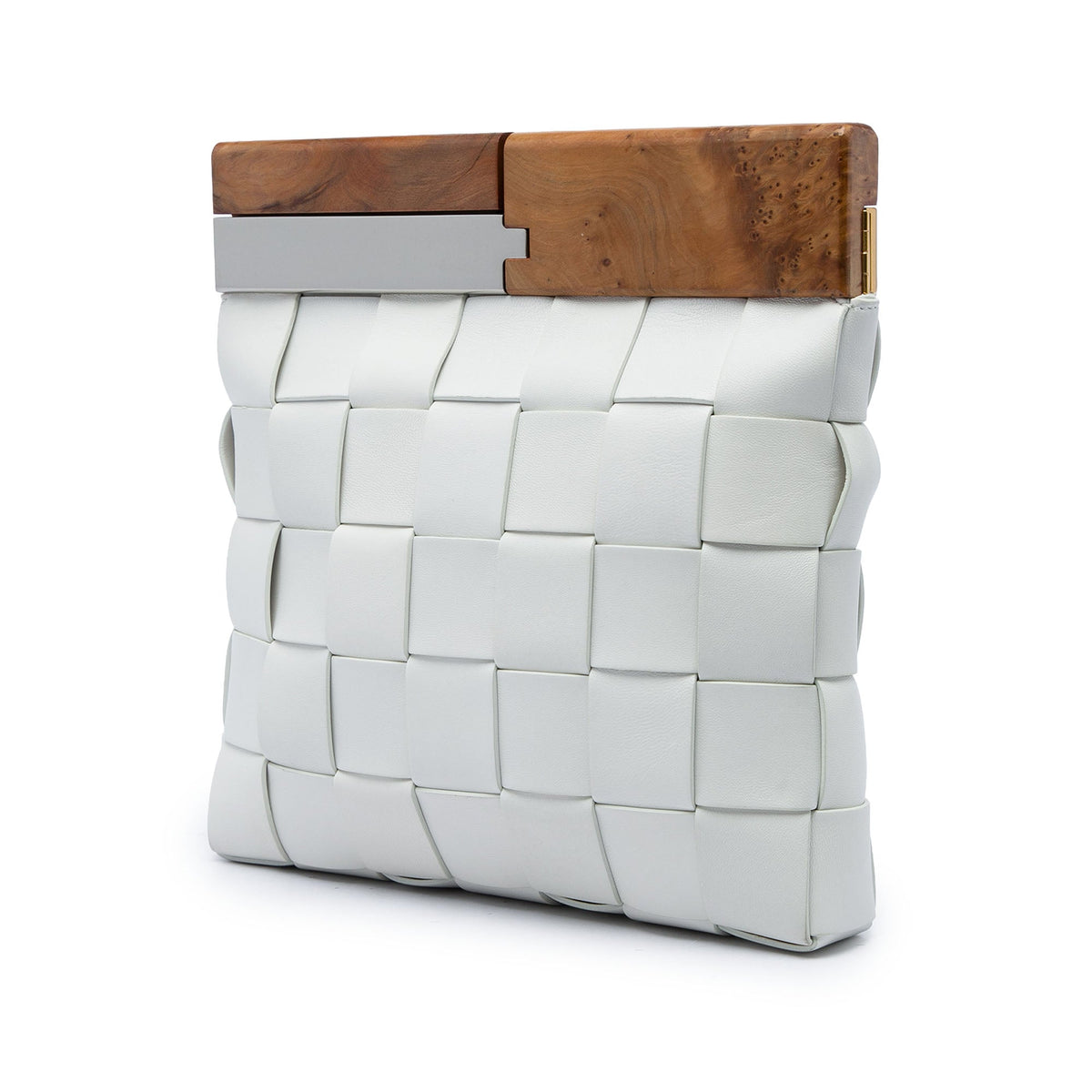 Bottega Veneta Lambskin Maxi Intrecciato The Snap Clutch — White