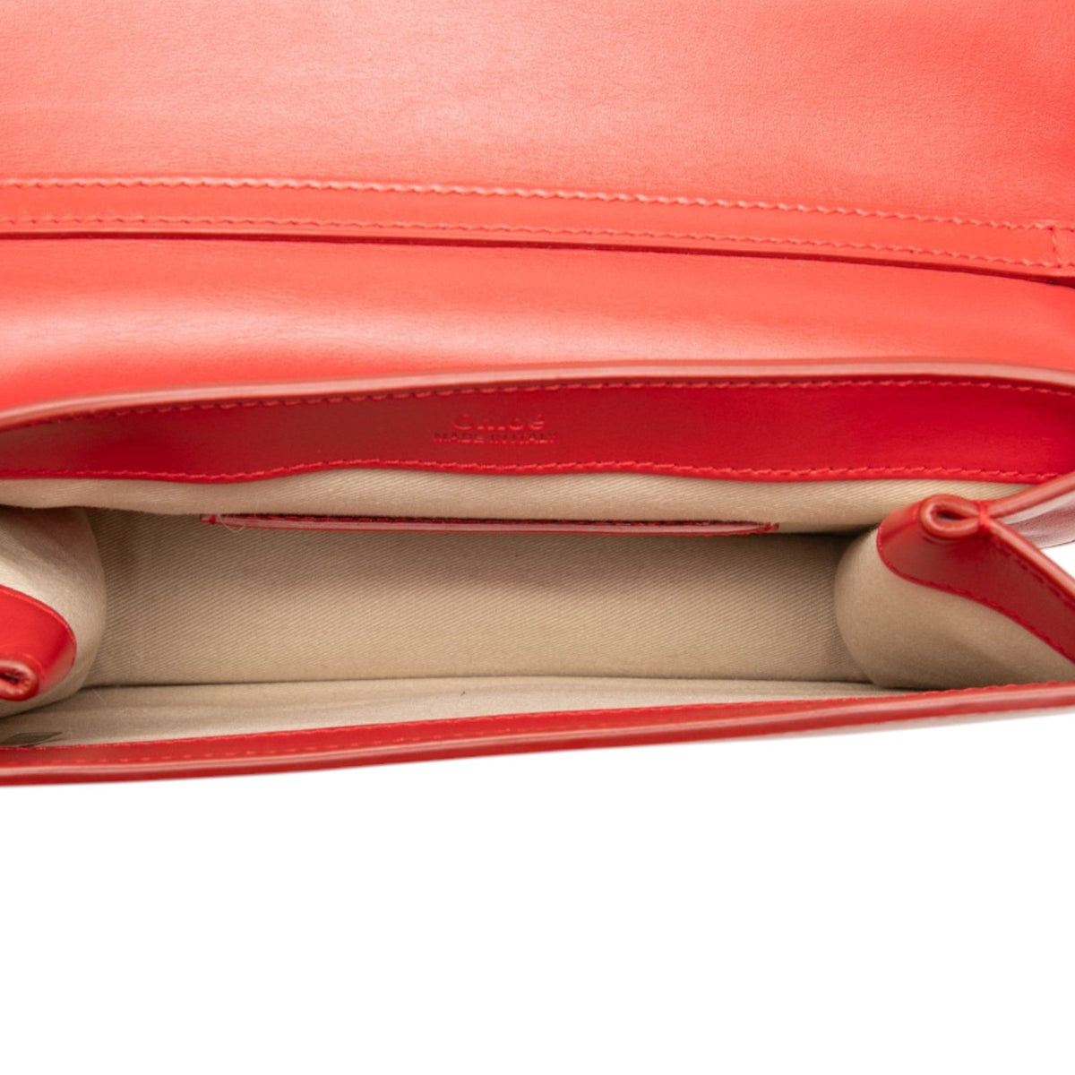 Chloé Mini Calfskin and Suede C Chain Crossbody — Red