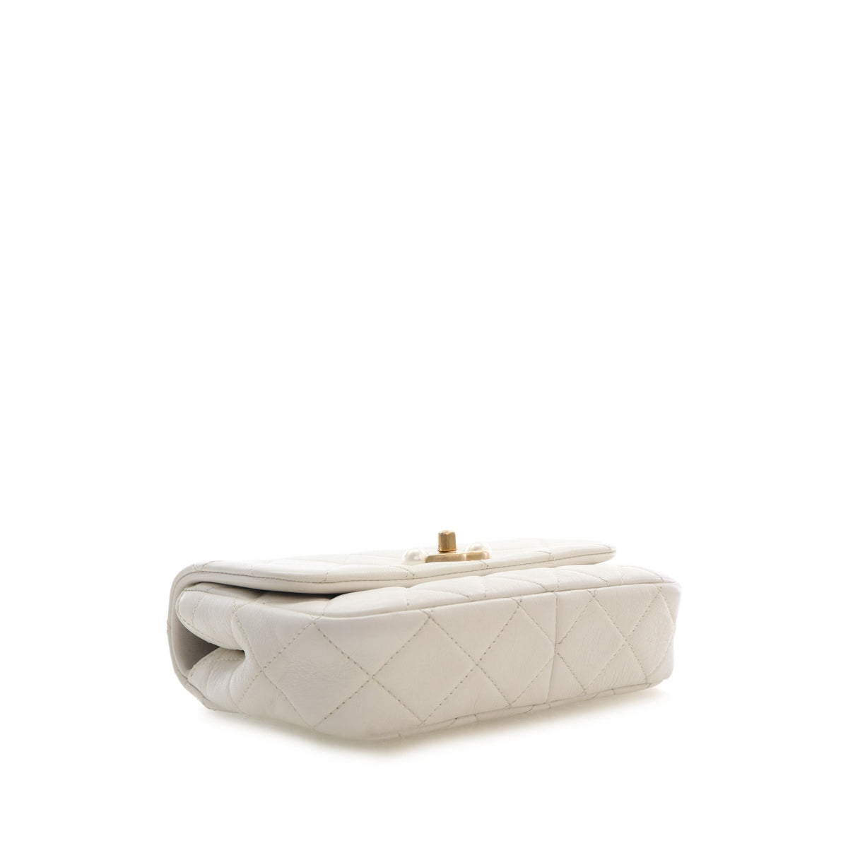 Chanel Mini Quilted Glazed Calfskin Pearl Side Flap — White