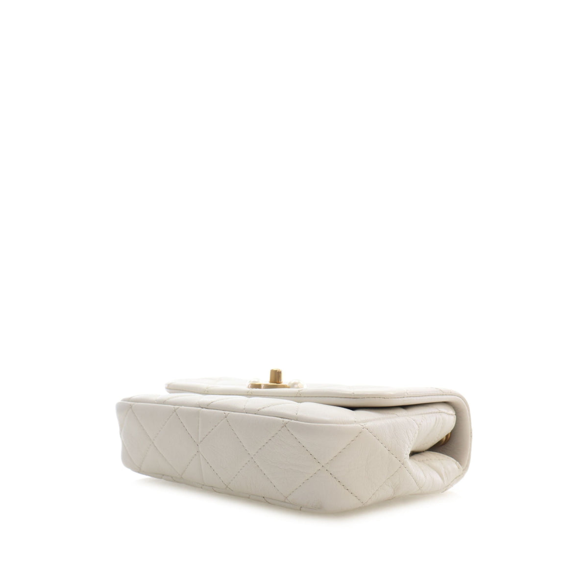 Chanel Mini Quilted Glazed Calfskin Pearl Side Flap — White