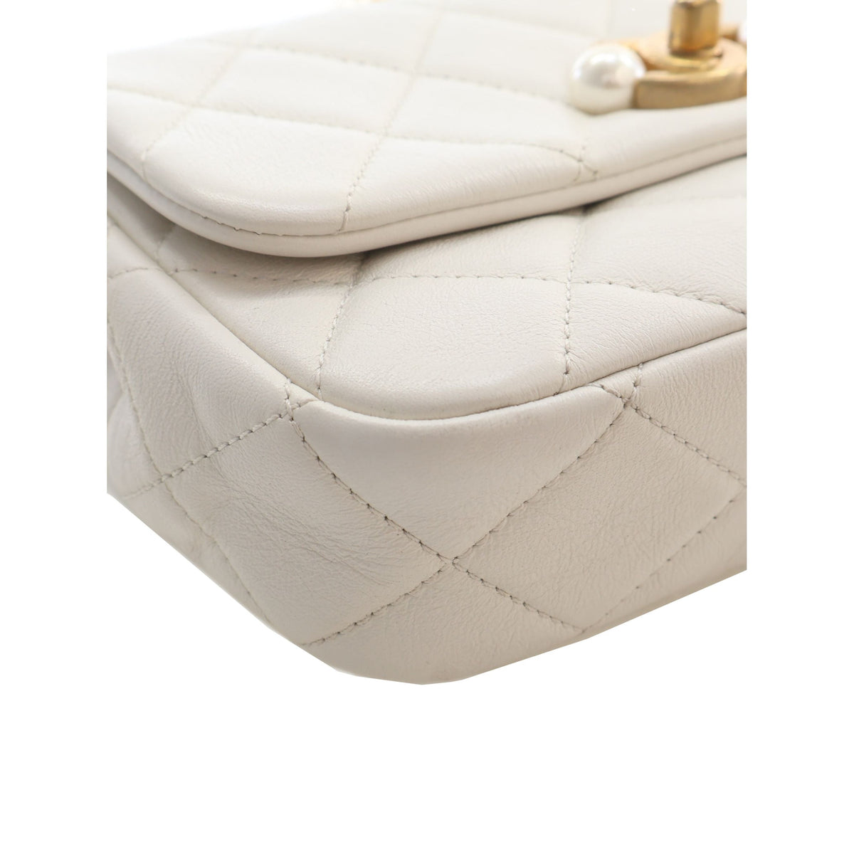 Chanel Mini Quilted Glazed Calfskin Pearl Side Flap — White