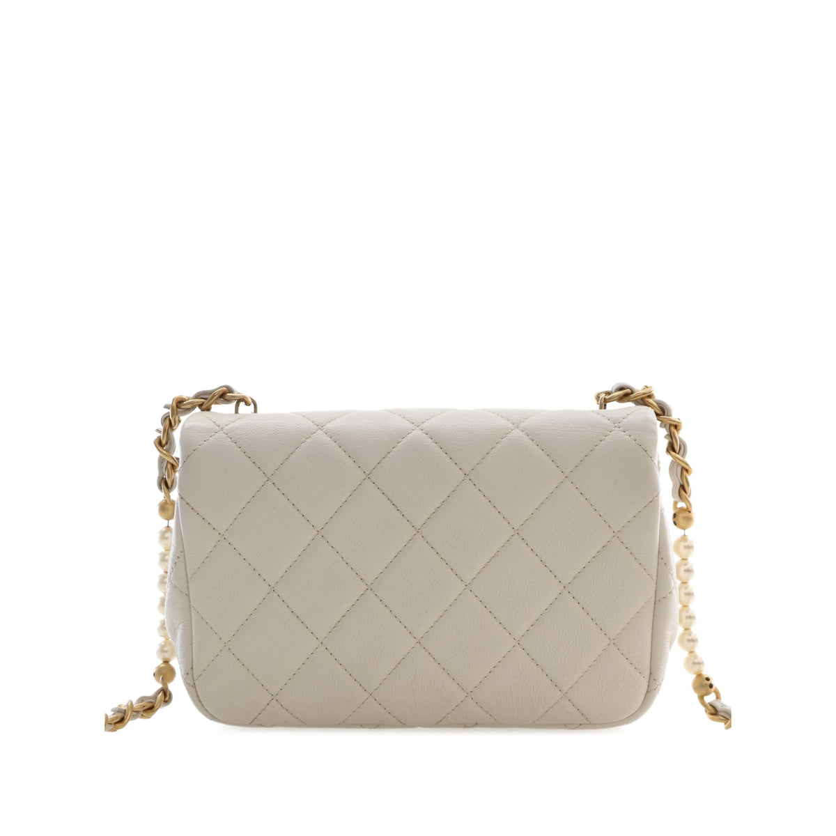 Chanel Mini Quilted Glazed Calfskin Pearl Side Flap — White