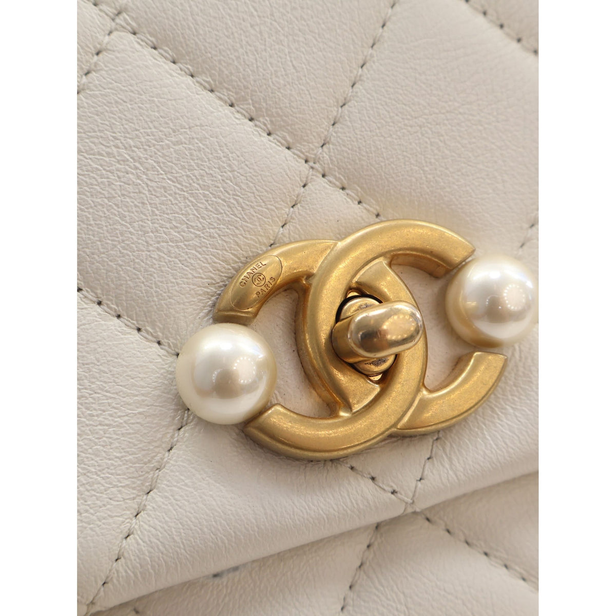 Chanel Mini Quilted Glazed Calfskin Pearl Side Flap — White