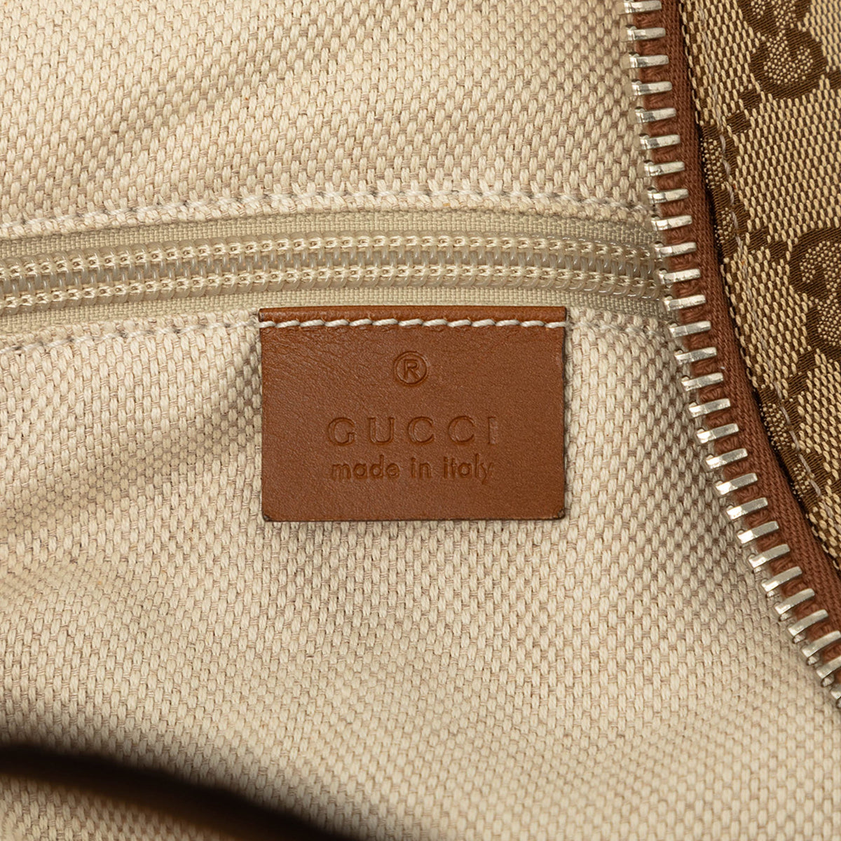 Gucci GG Canvas Web Travel Bag — Beige