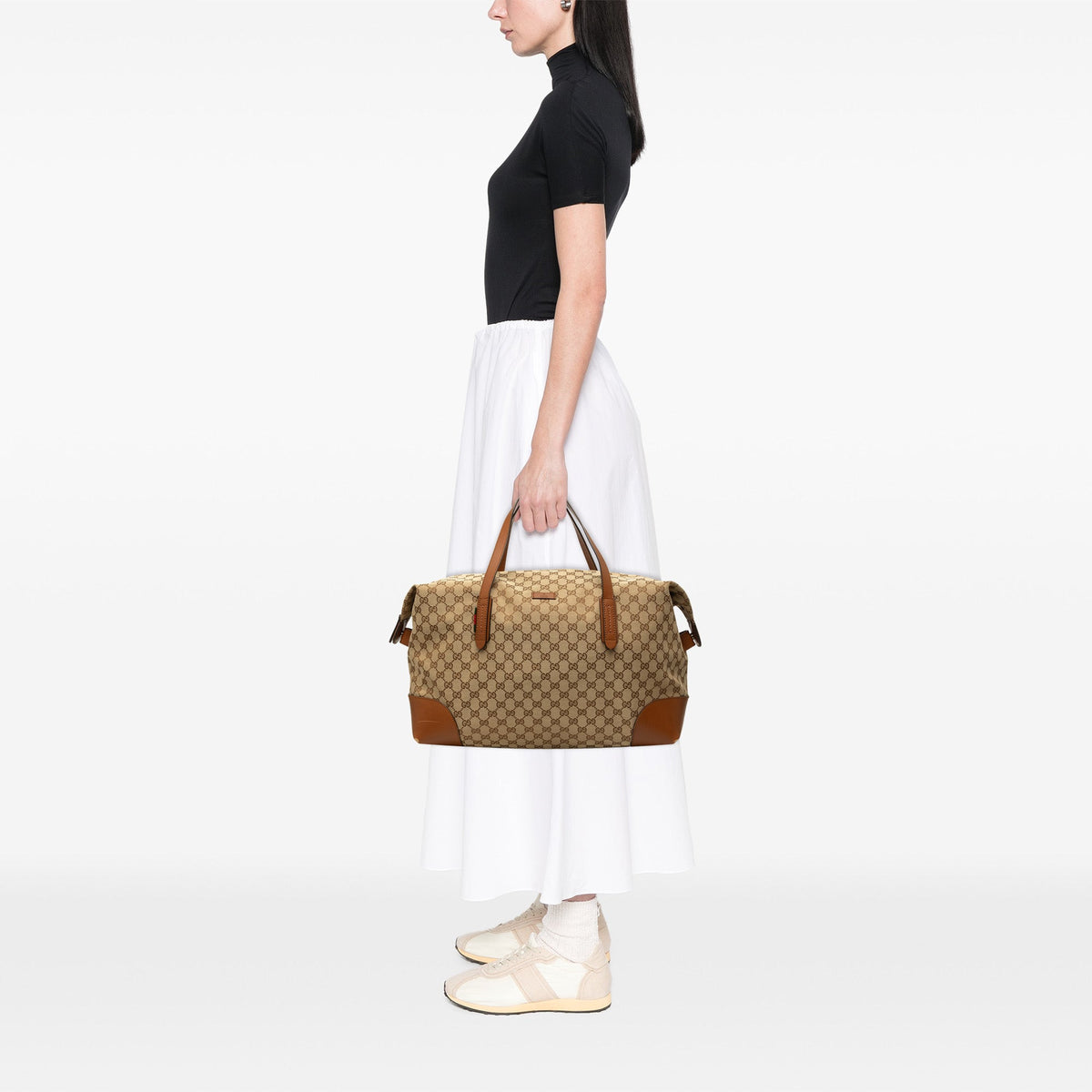 Gucci GG Canvas Web Travel Bag — Beige