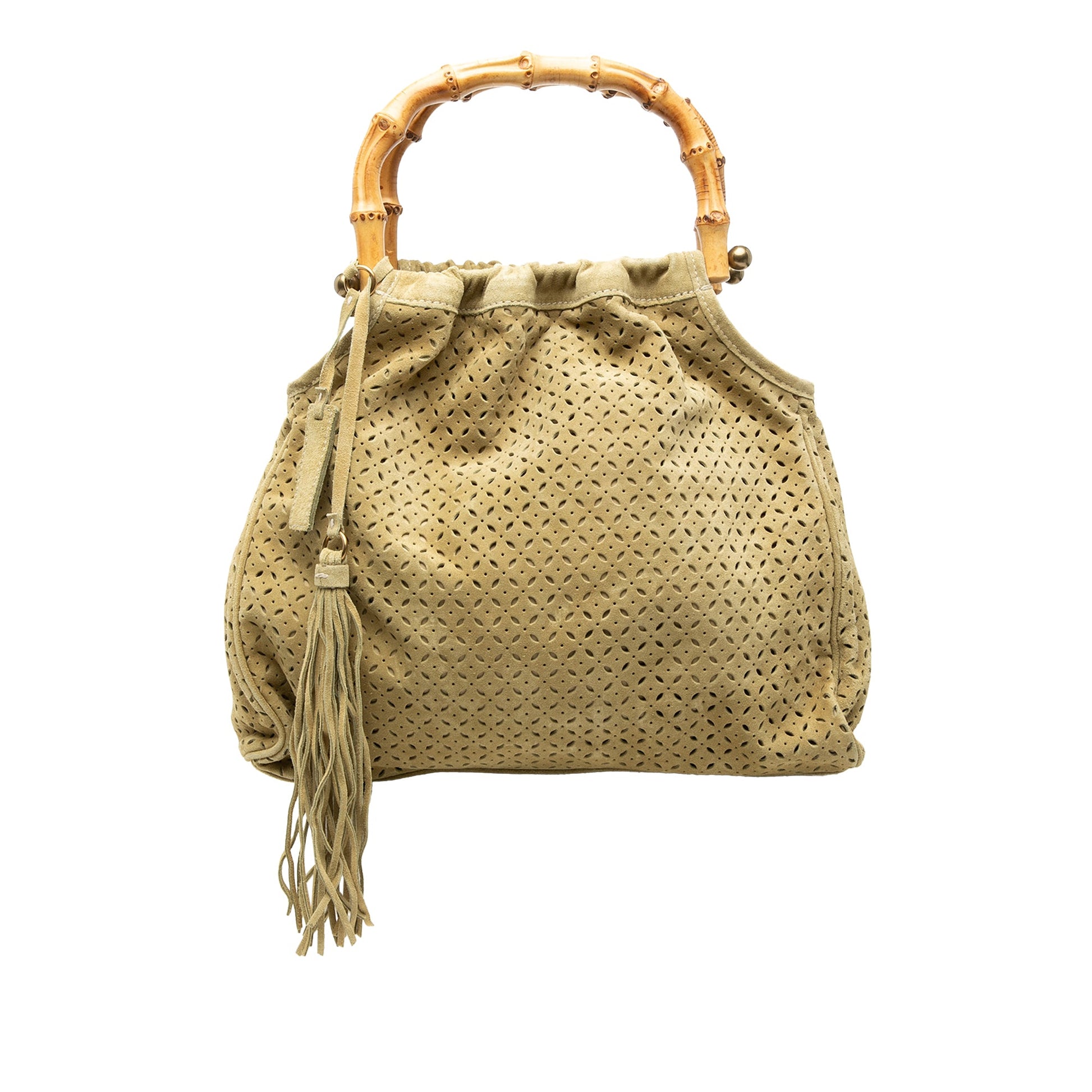 Miu Miu Laser Cut Suede Bamboo Top Handle Bag