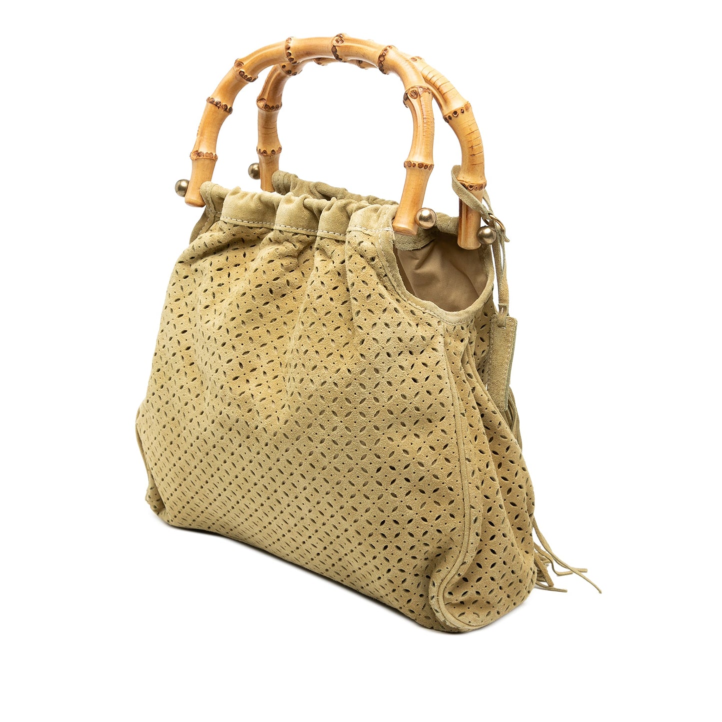 Miu Miu Laser Cut Suede Bamboo Top Handle Bag