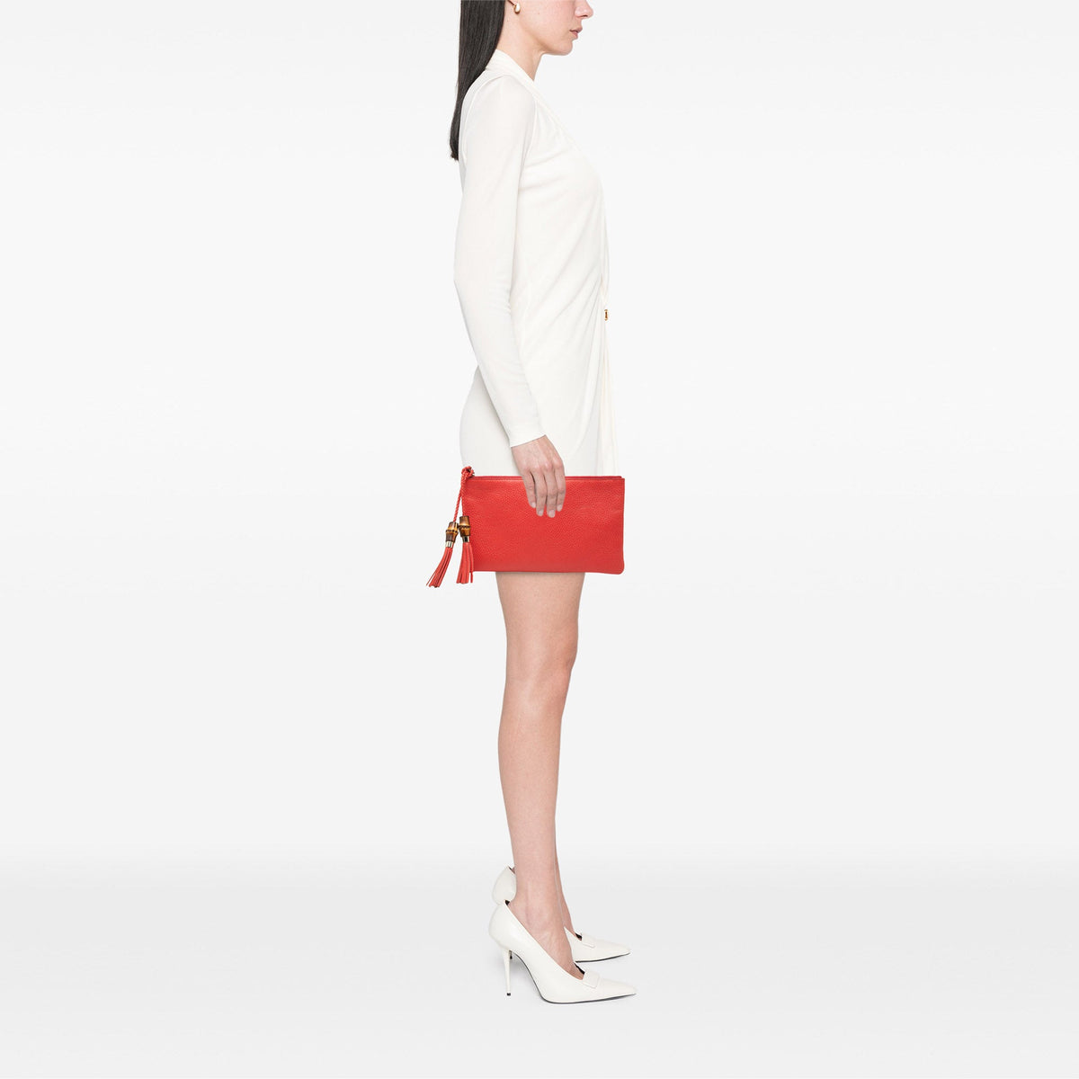Gucci Calfskin Bamboo Clutch — Red