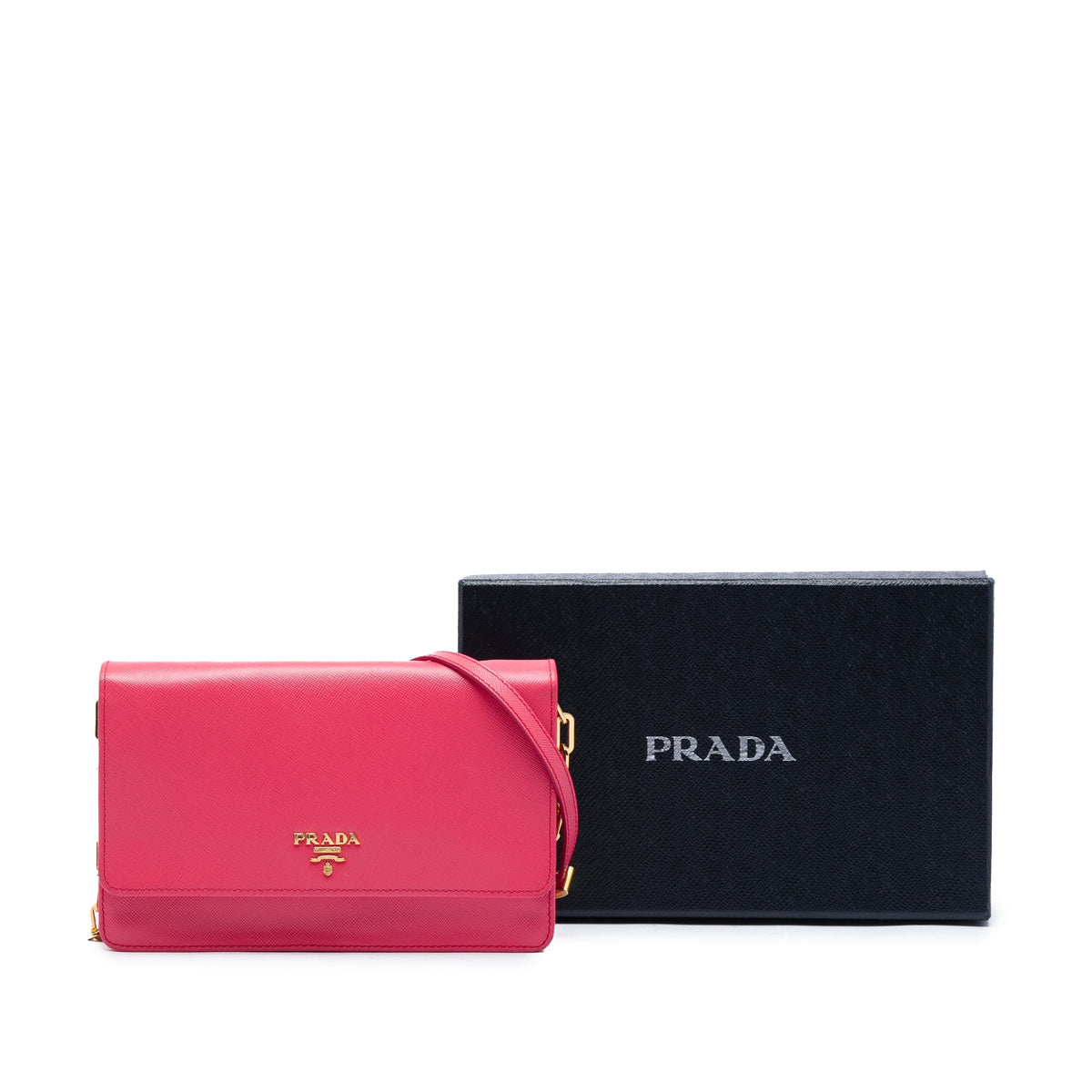 Prada Saffiano Wallet on Chain — Pink