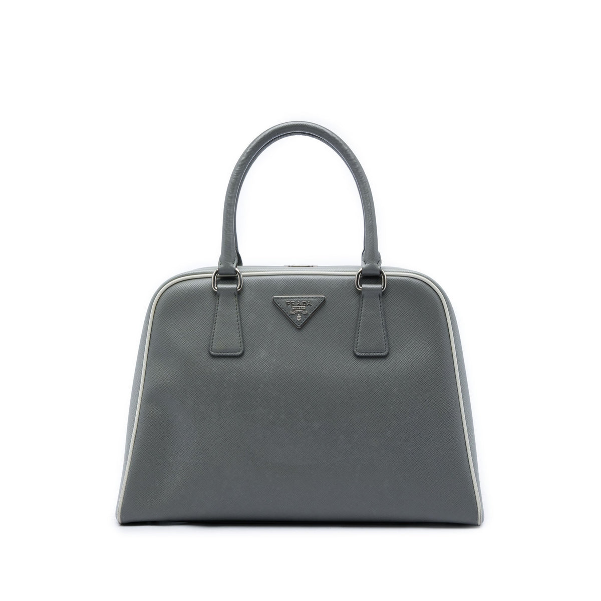 Prada Saffiano Lux Pyramid Frame Handbag — Gray