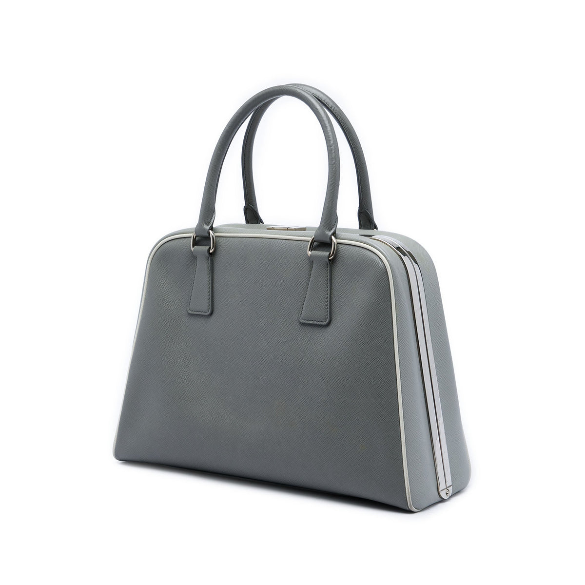 Prada Saffiano Lux Pyramid Frame Handbag — Gray
