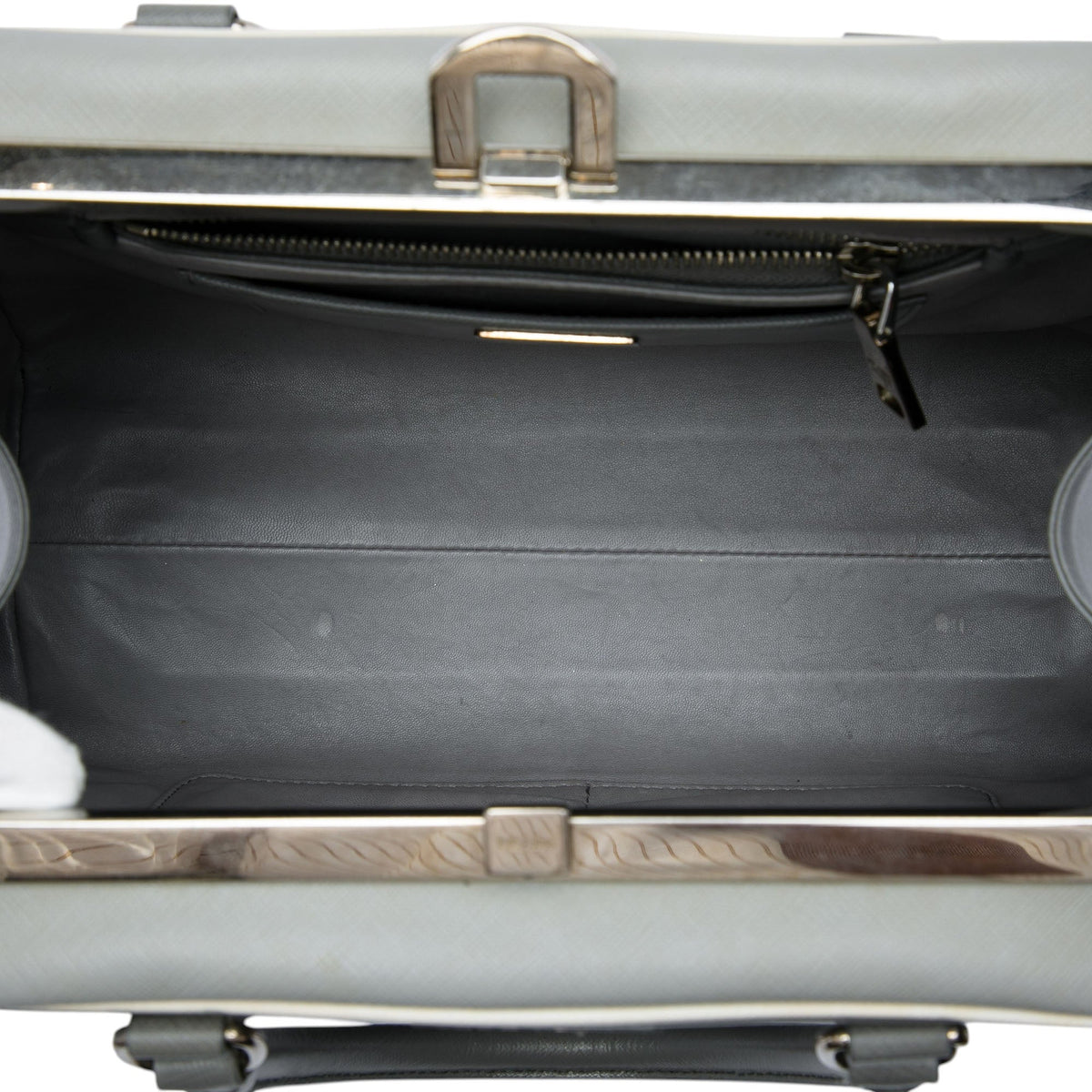 Prada Saffiano Lux Pyramid Frame Handbag — Gray