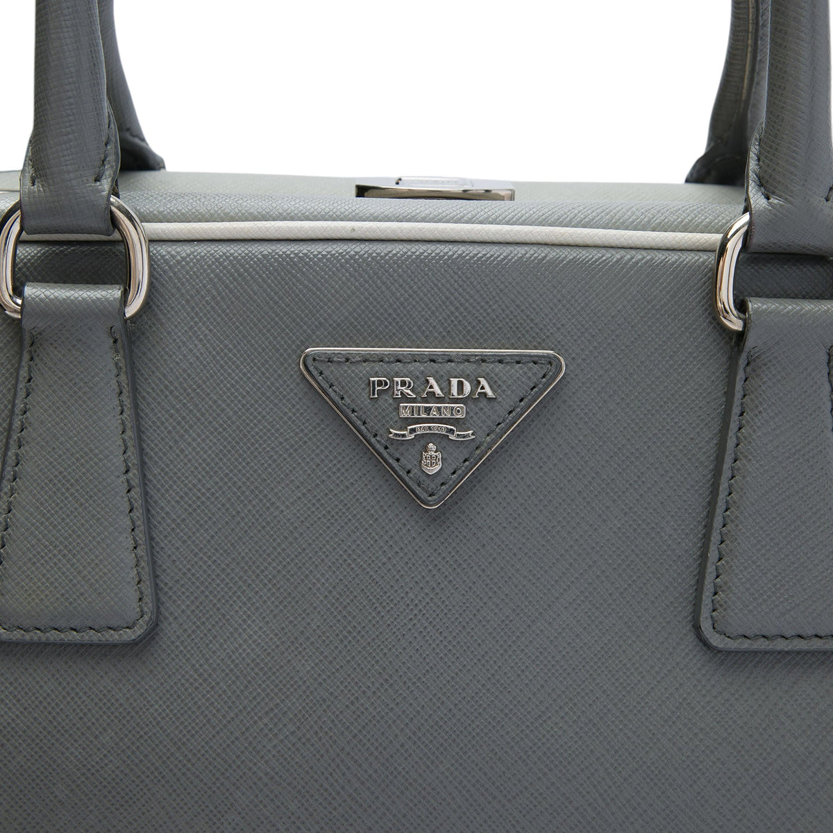 Prada Saffiano Lux Pyramid Frame Handbag — Gray