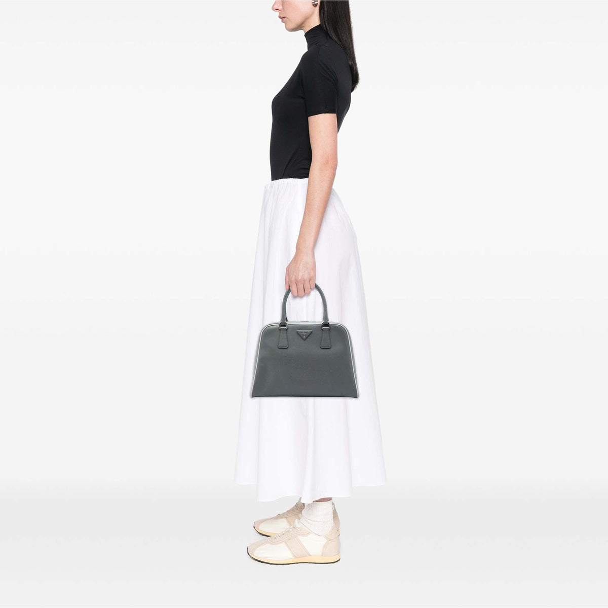 Prada Saffiano Lux Pyramid Frame Handbag — Gray
