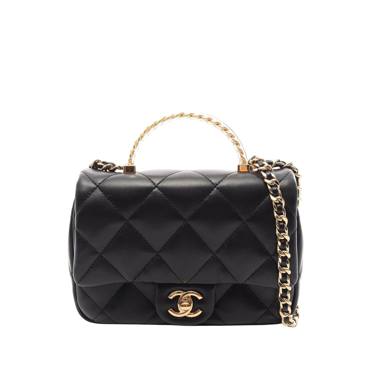 Chanel Small Quilted Lambskin Resin Top Handle Flap — Black
