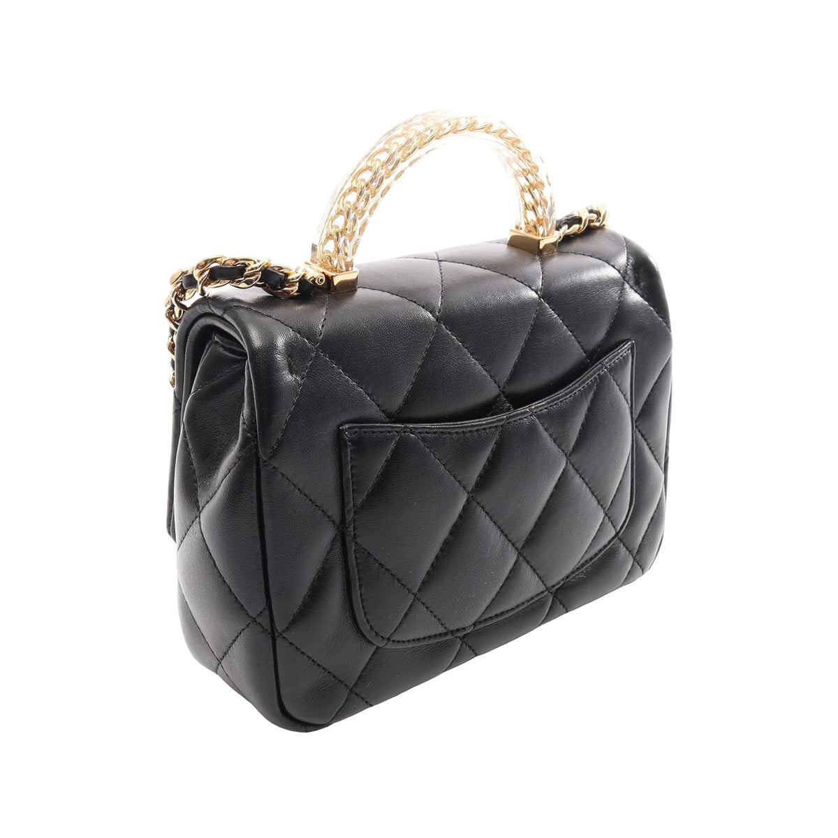 Chanel Small Quilted Lambskin Resin Top Handle Flap — Black