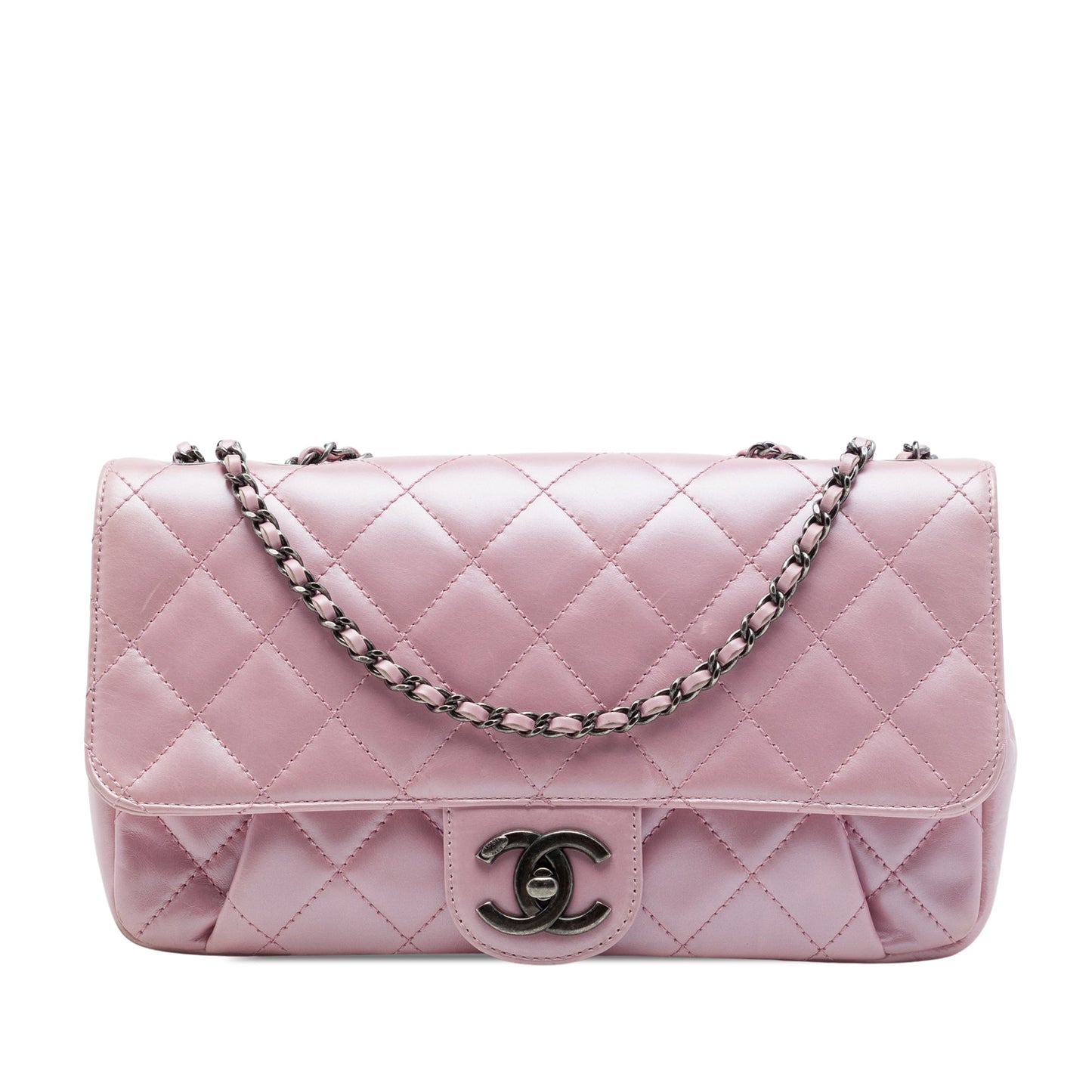 Chanel Medium Quilted Metallic Calfskin Coco Pleats Chain Flap