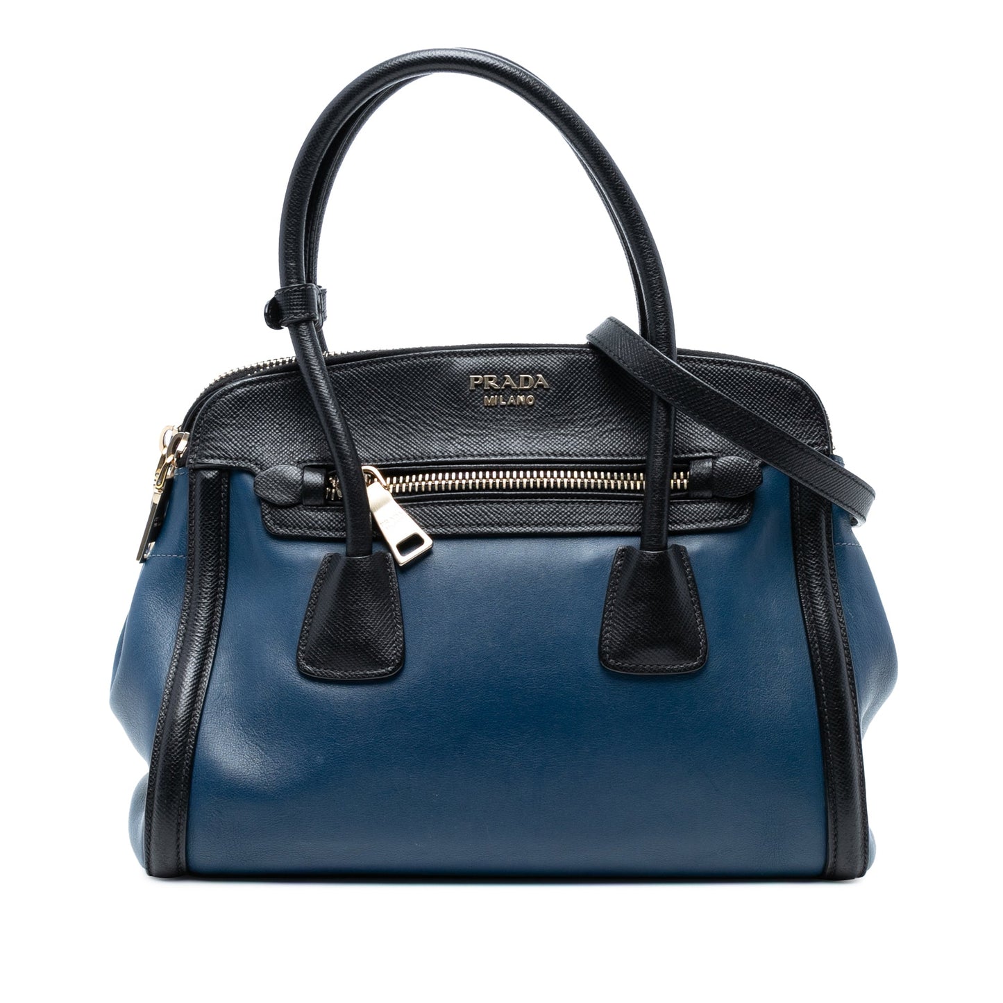 Bicolor Saffiano Trimmed City Calf Double Zip Satchel
