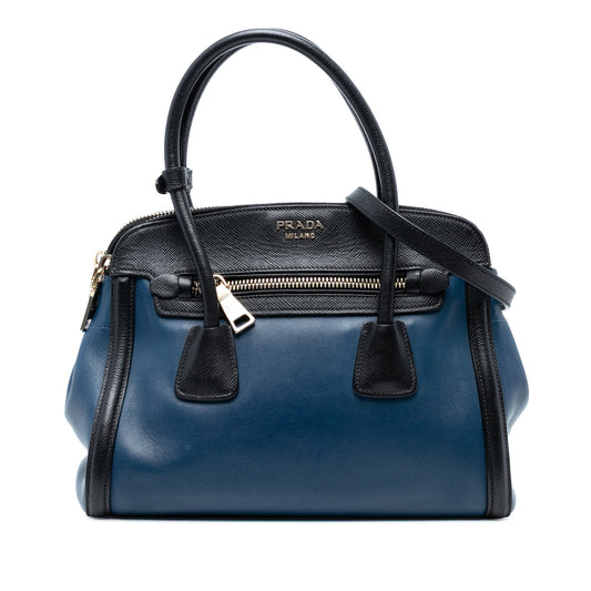 Bicolor Saffiano Trimmed City Calf Double Zip Satchel